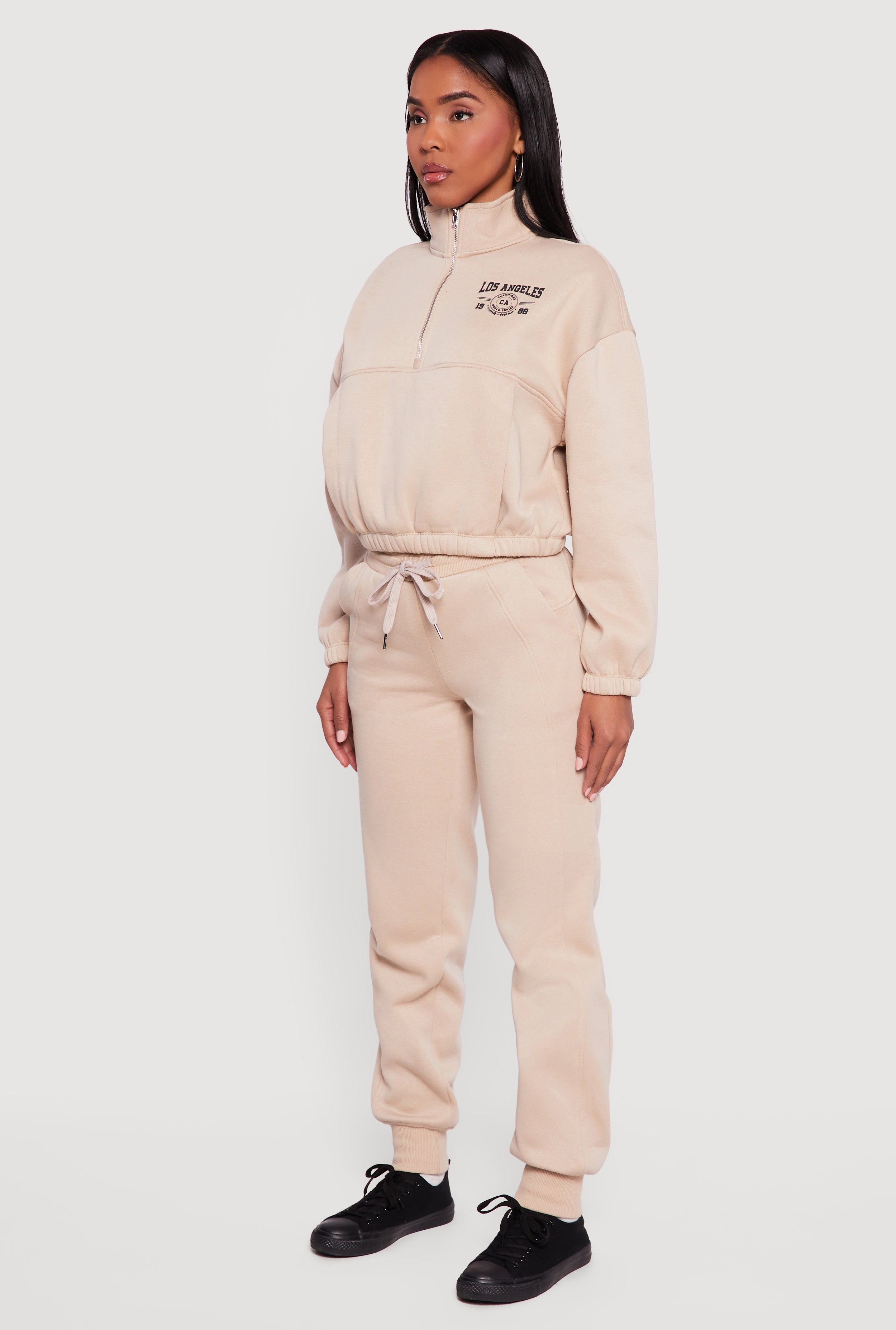 ELLIE スリーブレスコート【BEIGE】 Los Angeles 1980 Graphic Half Zip Pullover