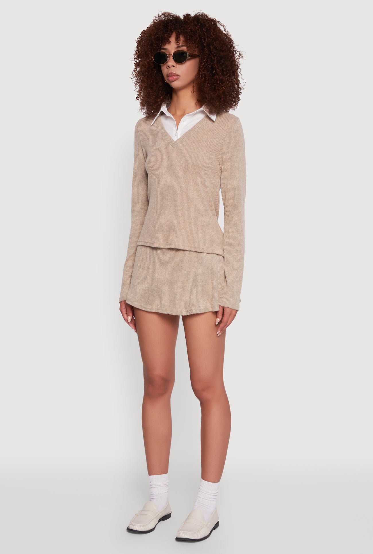 Shirt Collar Layered Look Sweater
