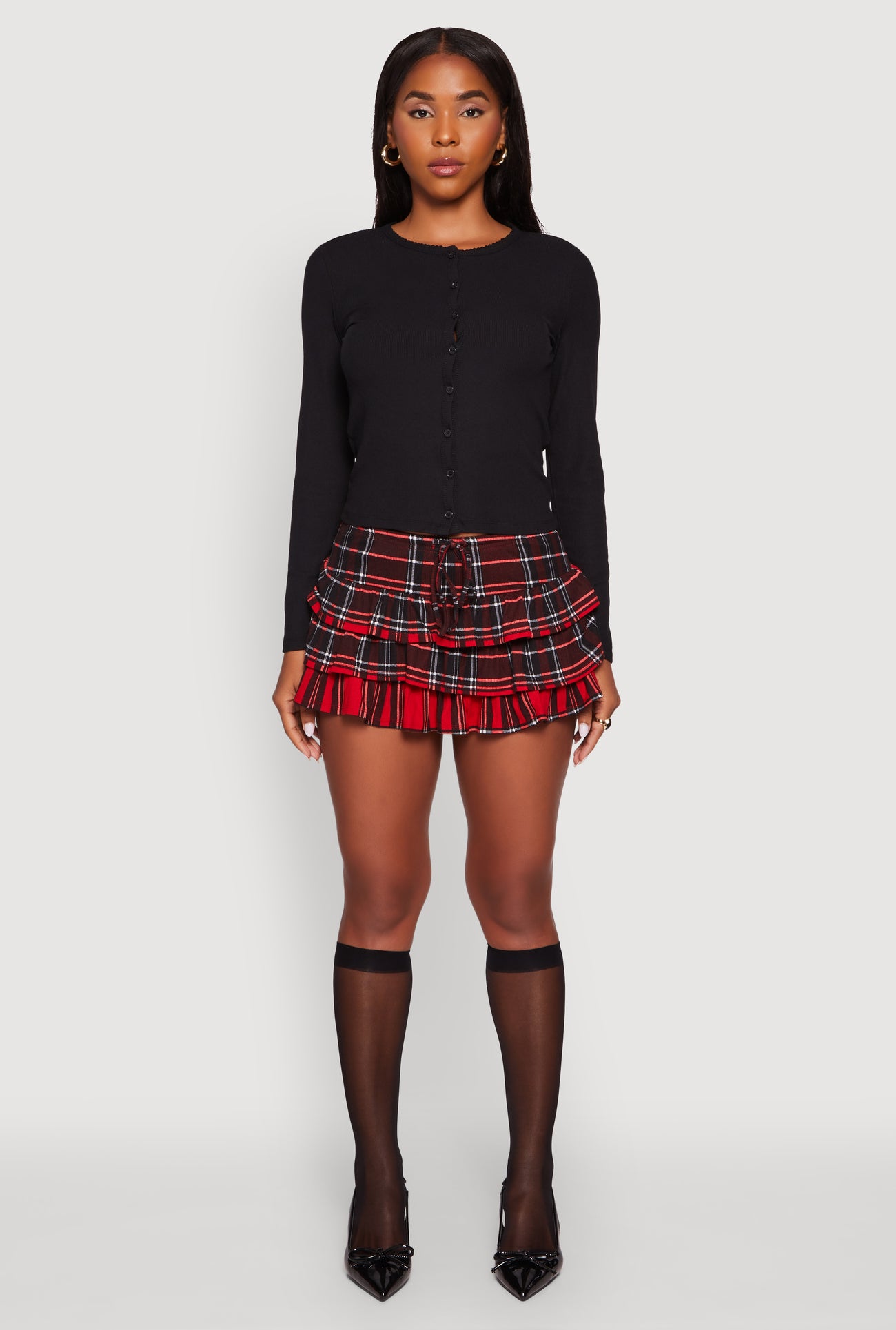 Rib Knit Button Front Long Sleeve Cardigan
