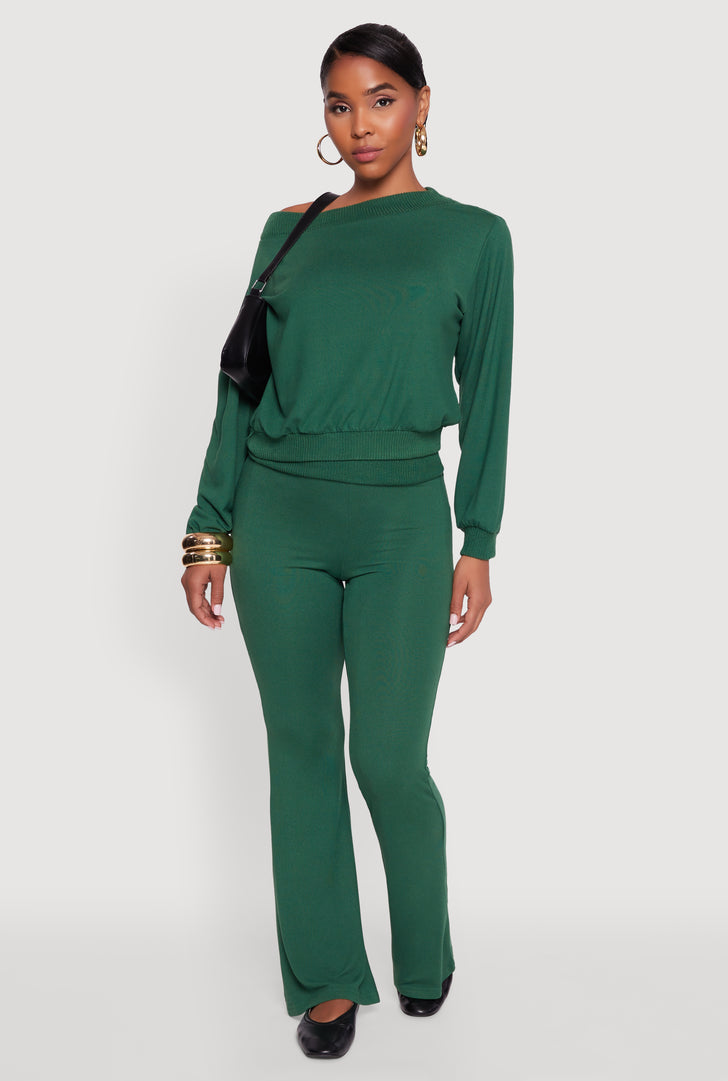 Brushed Knit Fold Over Flare Pants