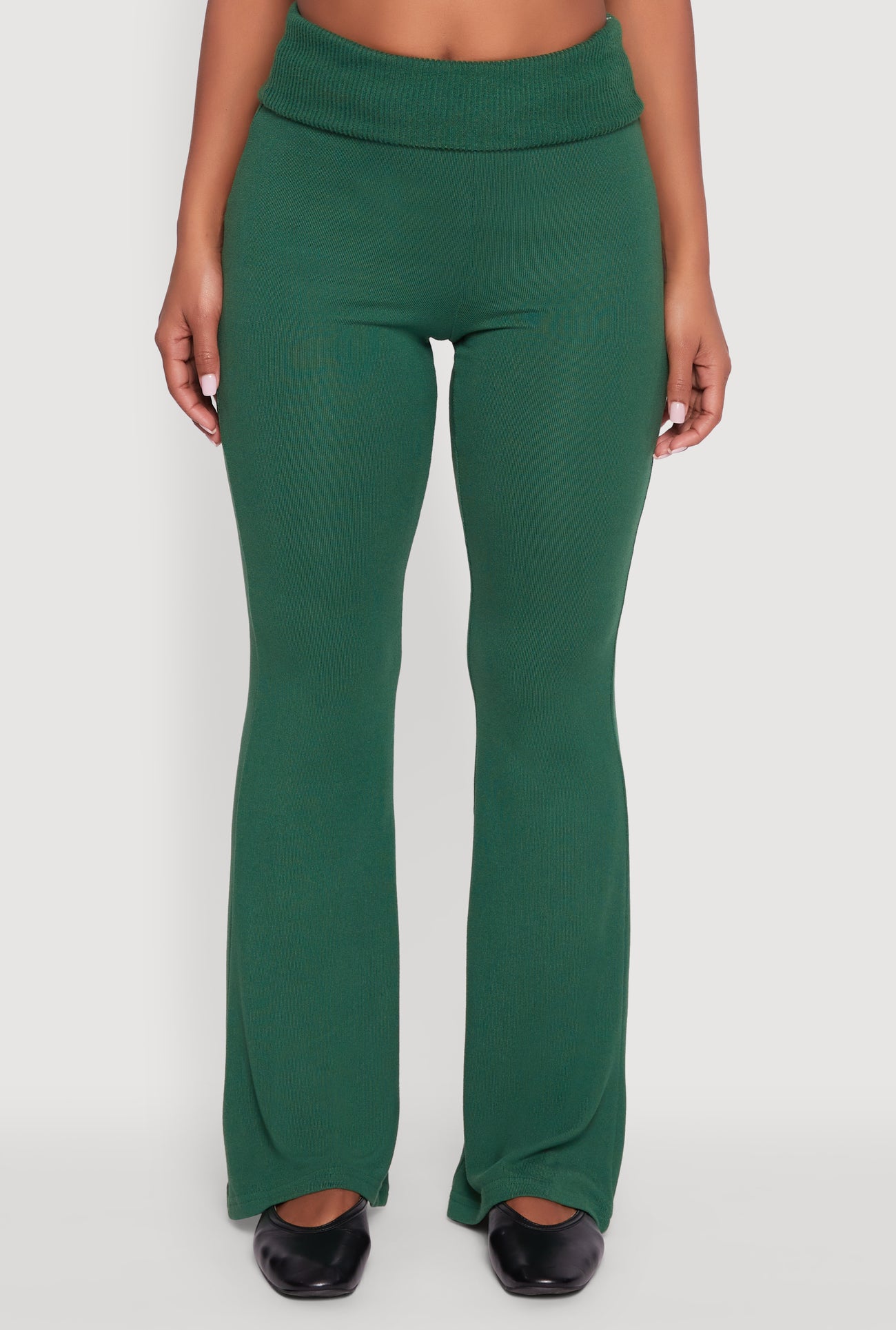 Brushed Knit Fold Over Flare Pants