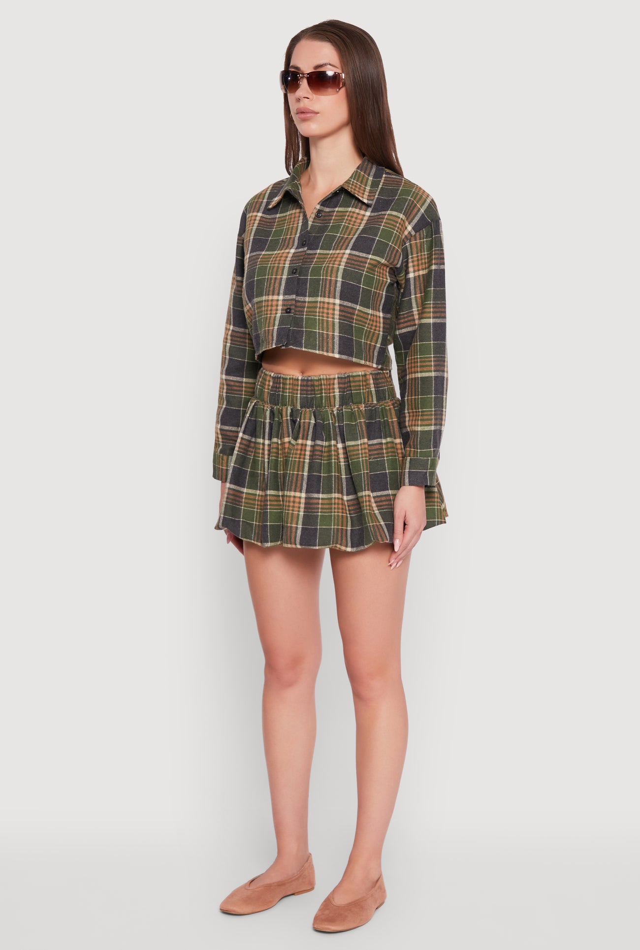 Plaid Flannel Cropped Long Sleeve Shirt