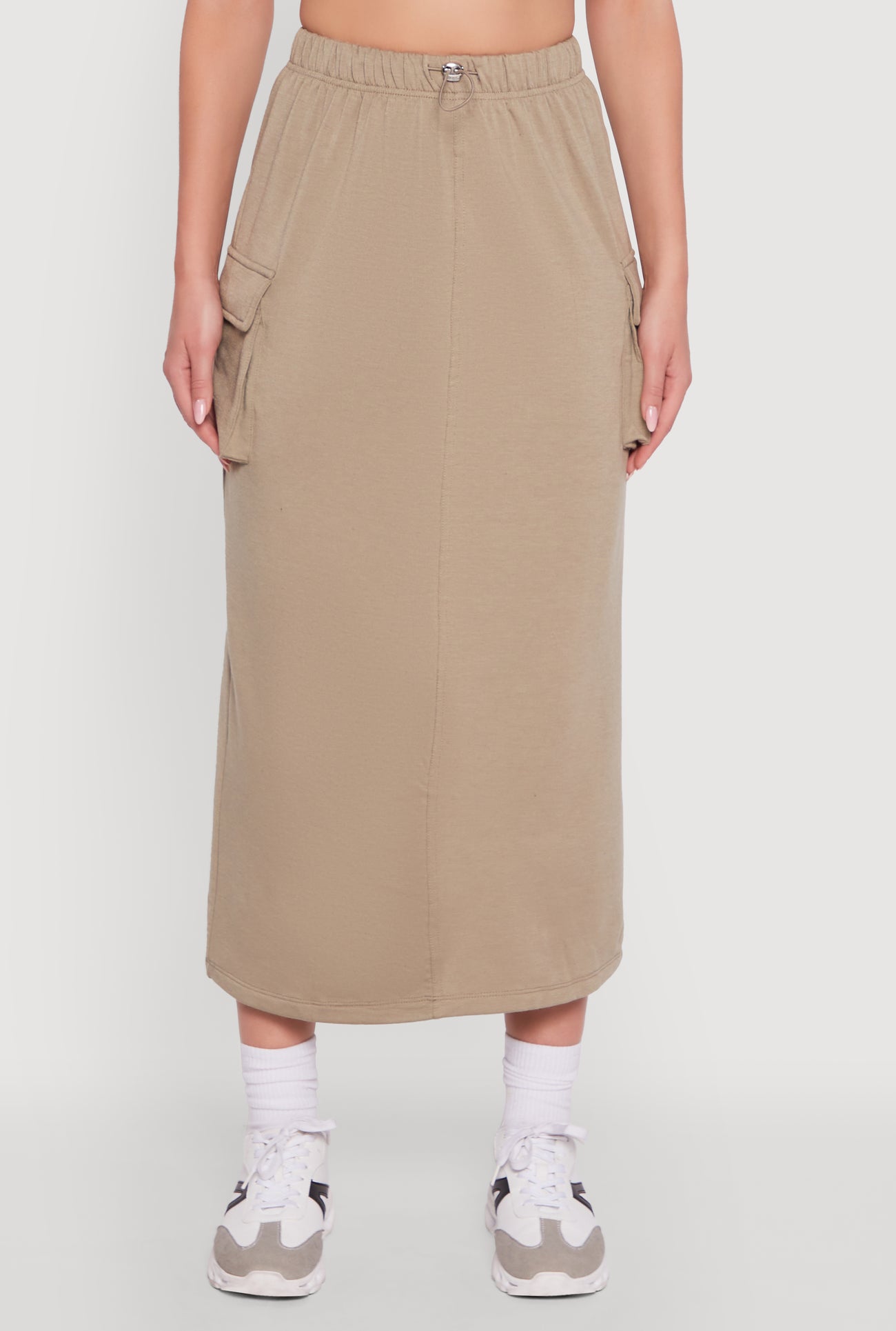 Fleece Toggle Drawstring Cargo Pocket Midi Skirt