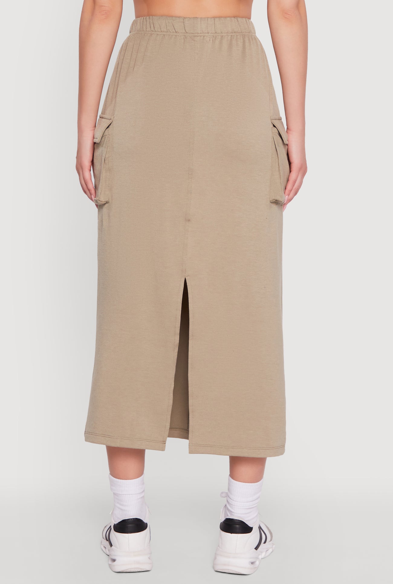 Fleece Toggle Drawstring Cargo Pocket Midi Skirt