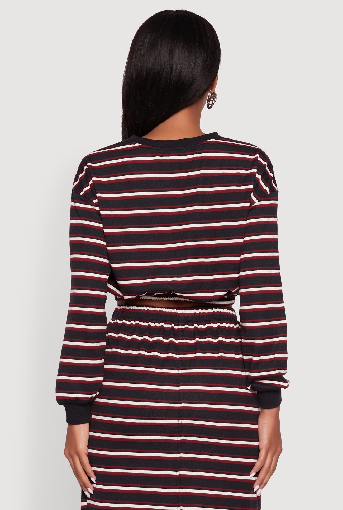 Striped Cropped Toggle Drawstring Hem Sweatshirt