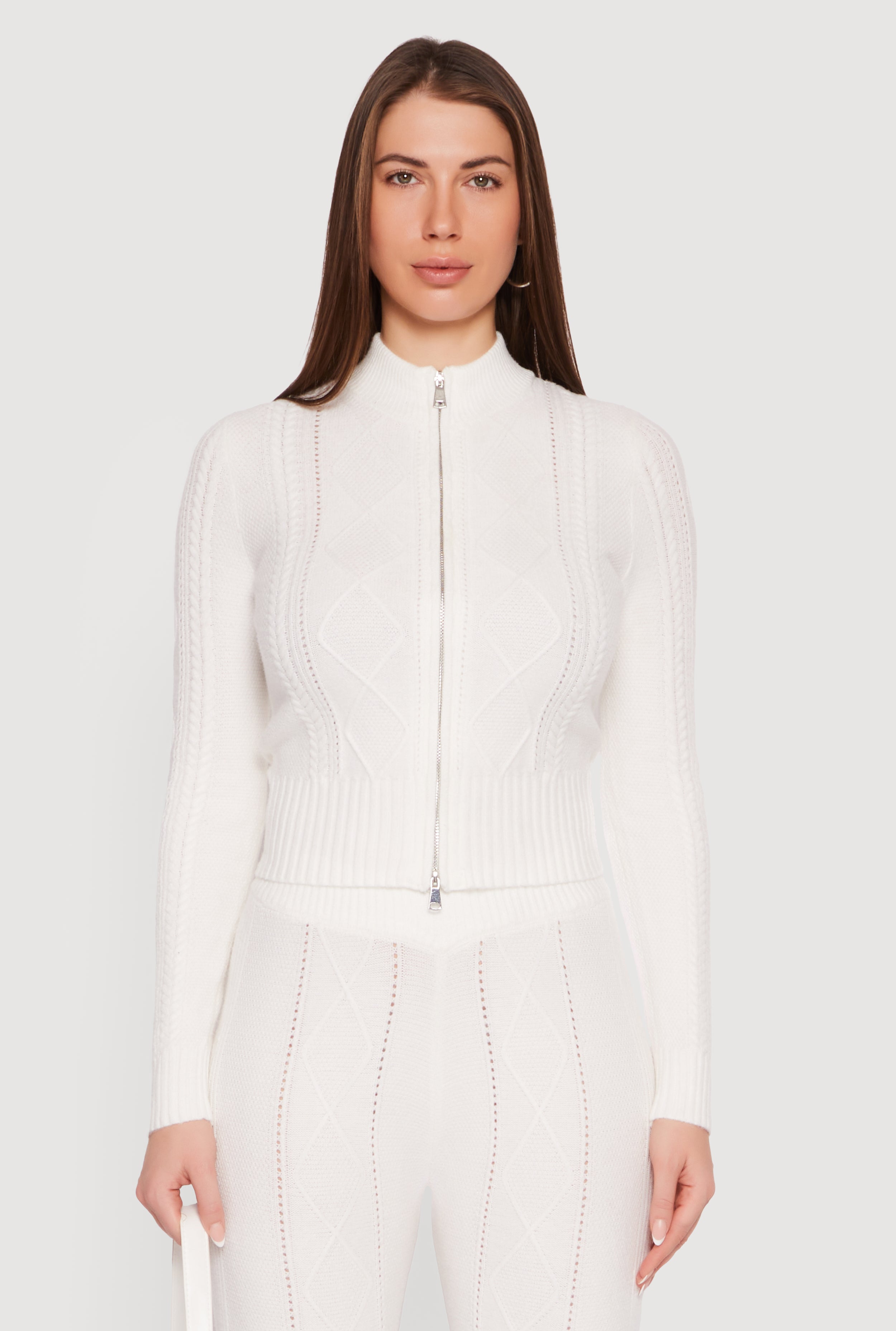 Almost Famous Cable Knit Double Zip Front Cardigan