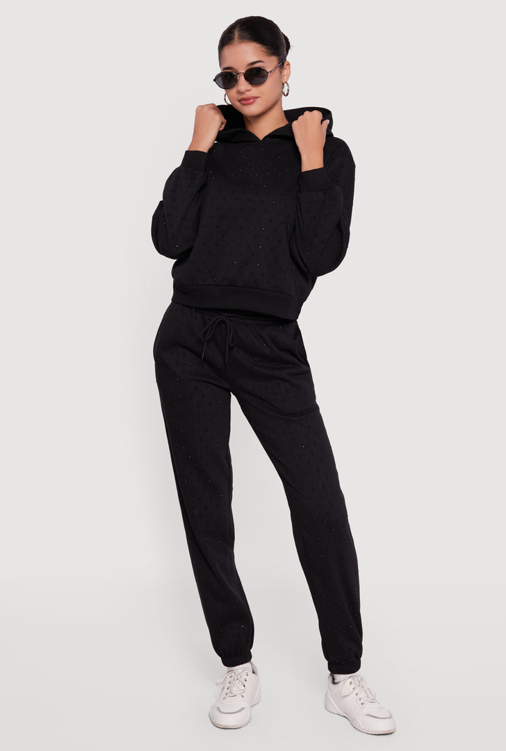 Almost Famous Rhinestone Studded Fleece Sweatpants