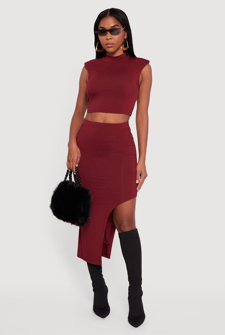 High Waisted Asymmetrical Midi Skirt