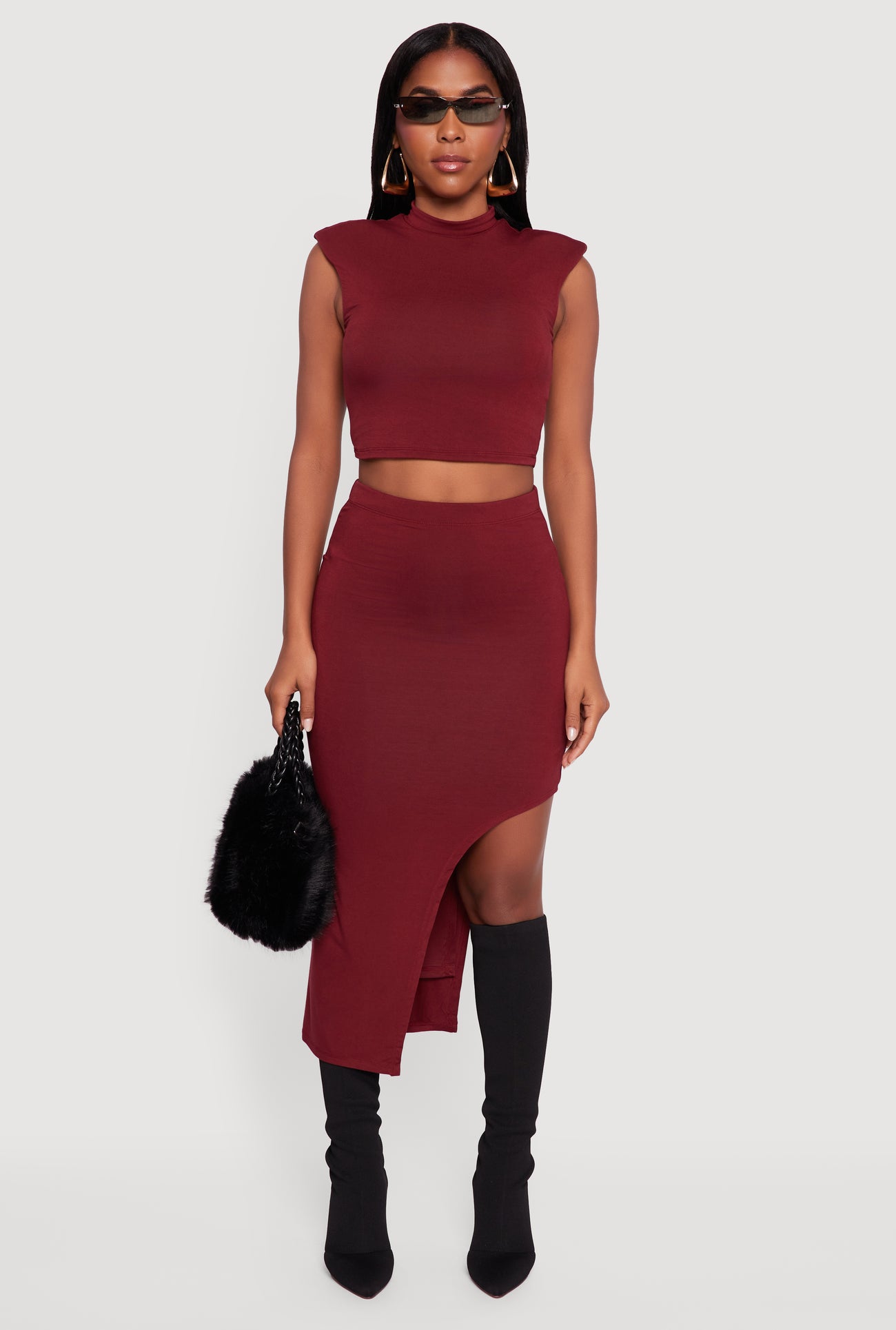 High Waisted Asymmetrical Midi Skirt