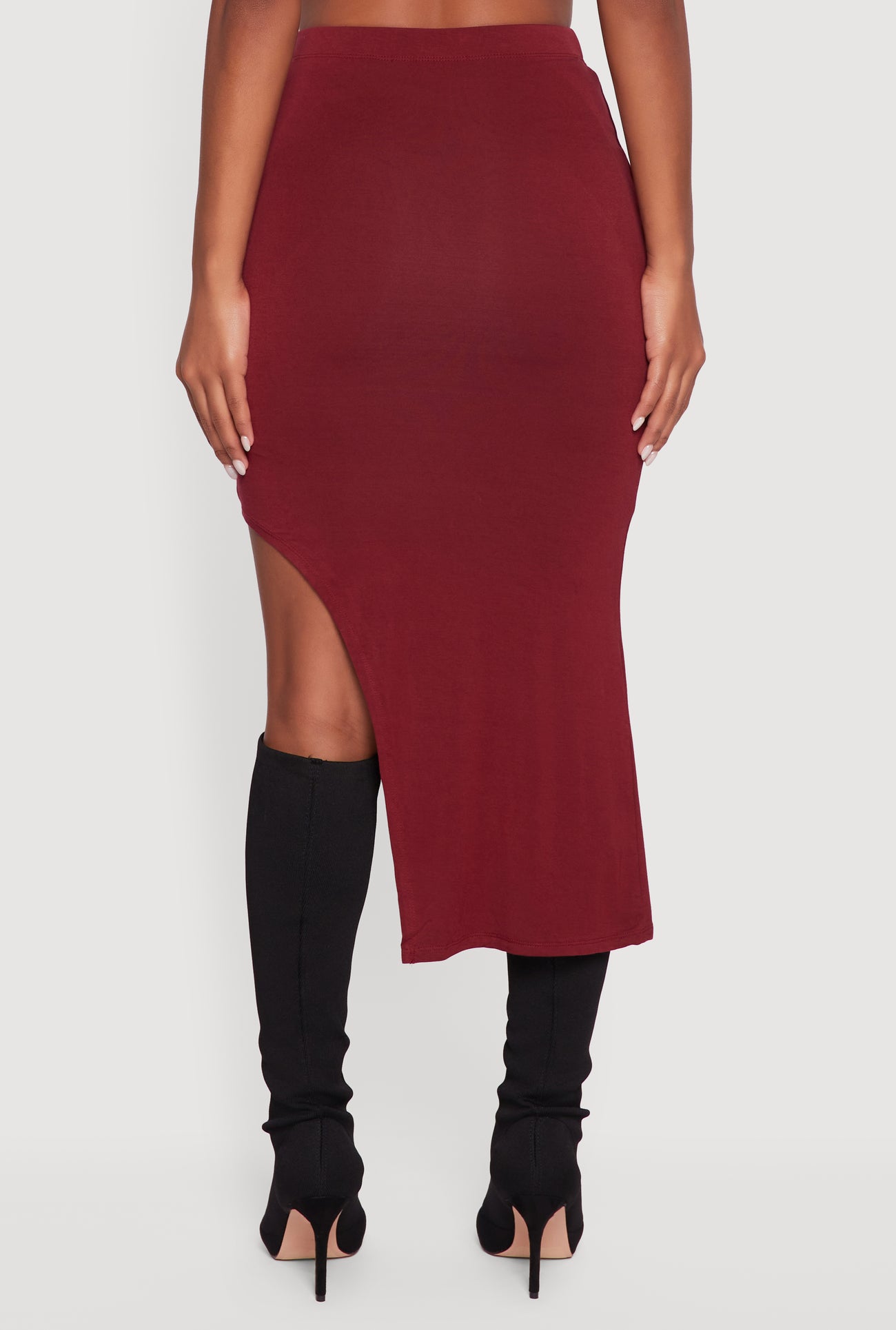 High Waisted Asymmetrical Midi Skirt