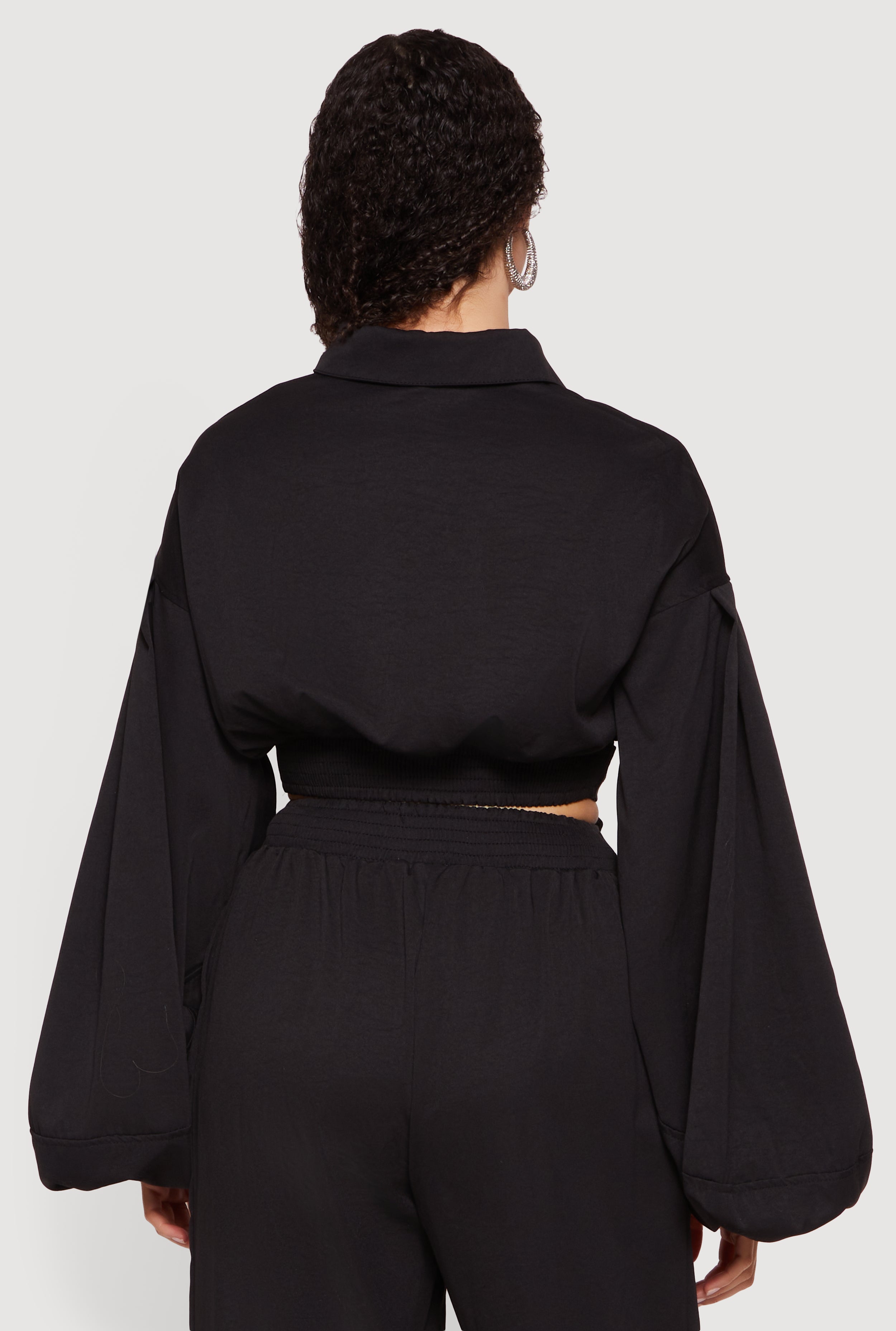 Faux Wrap Balloon Sleeve Cropped Shirt