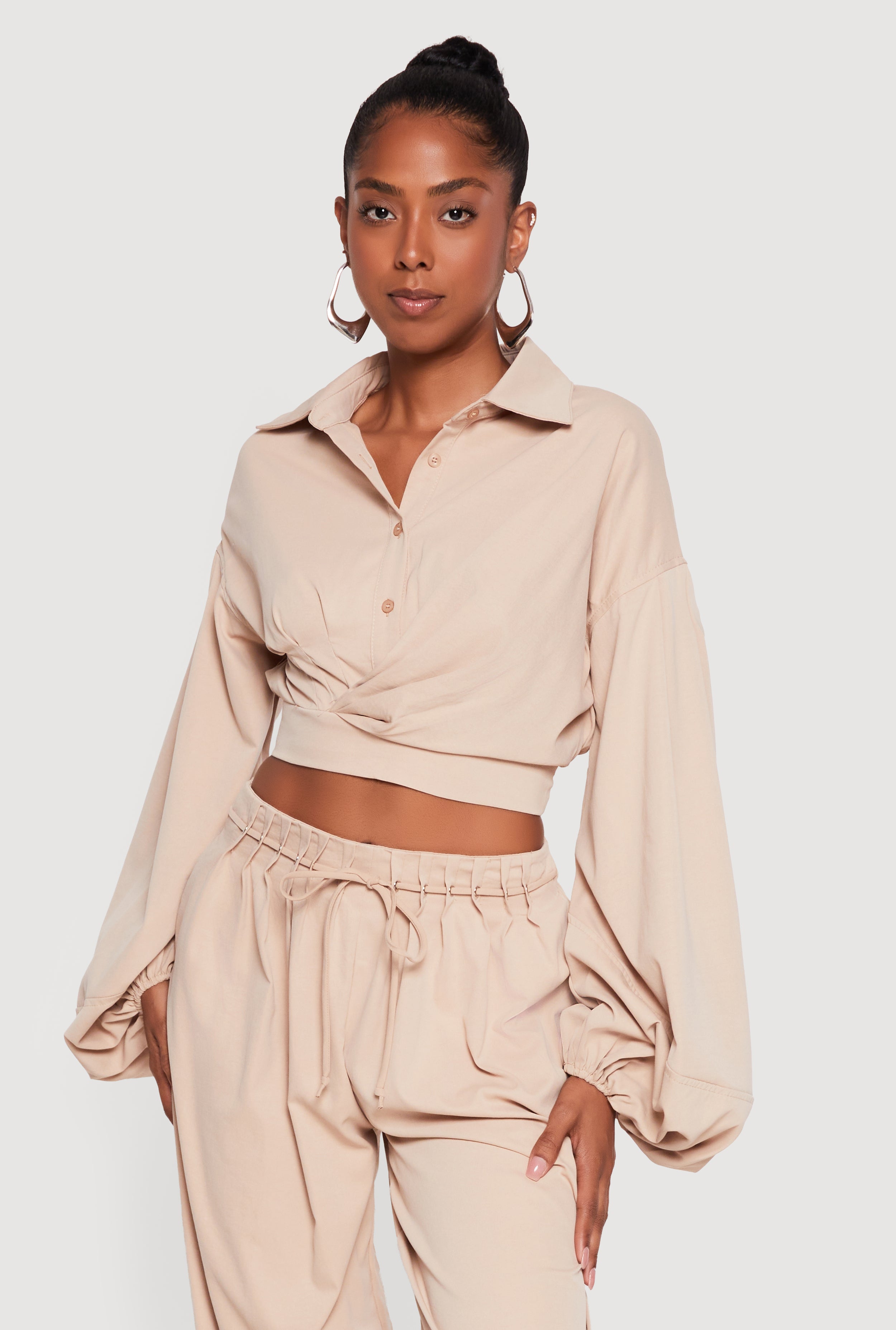 Tie Front Balloon Sleeve Blouse | Rainbow Shops