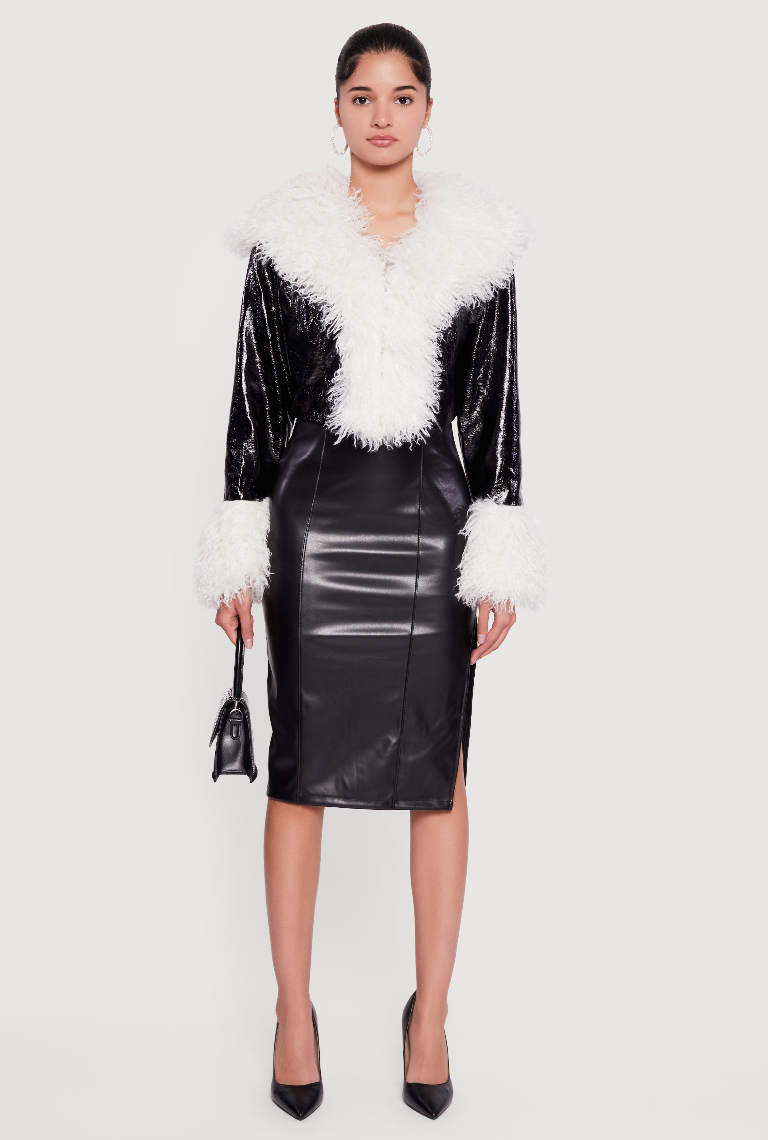 Faux Fur Trim Hook and Eye Cropped Jacket
