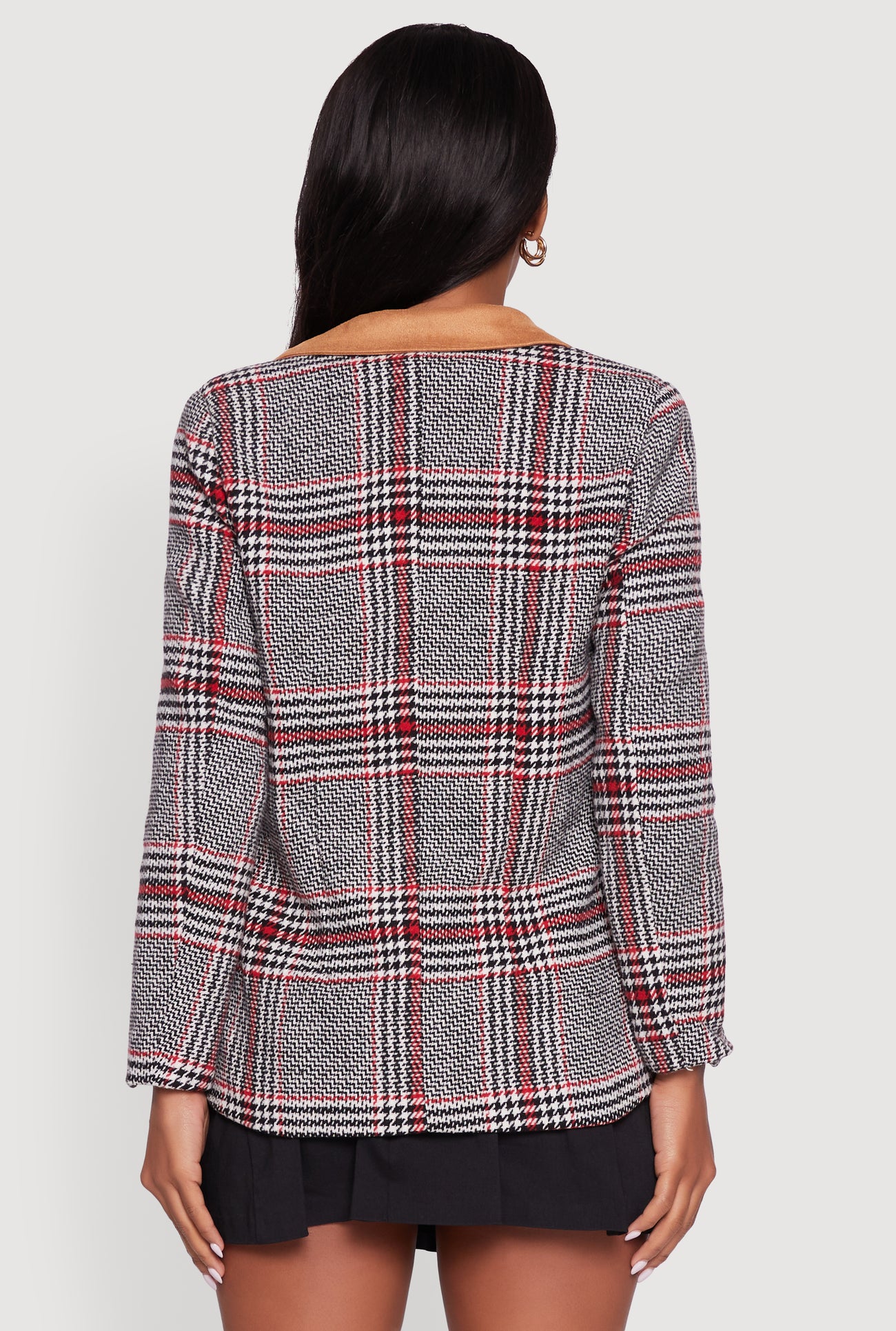 Chenille Bear Graphic Plaid Blazer with Padded Shoulders