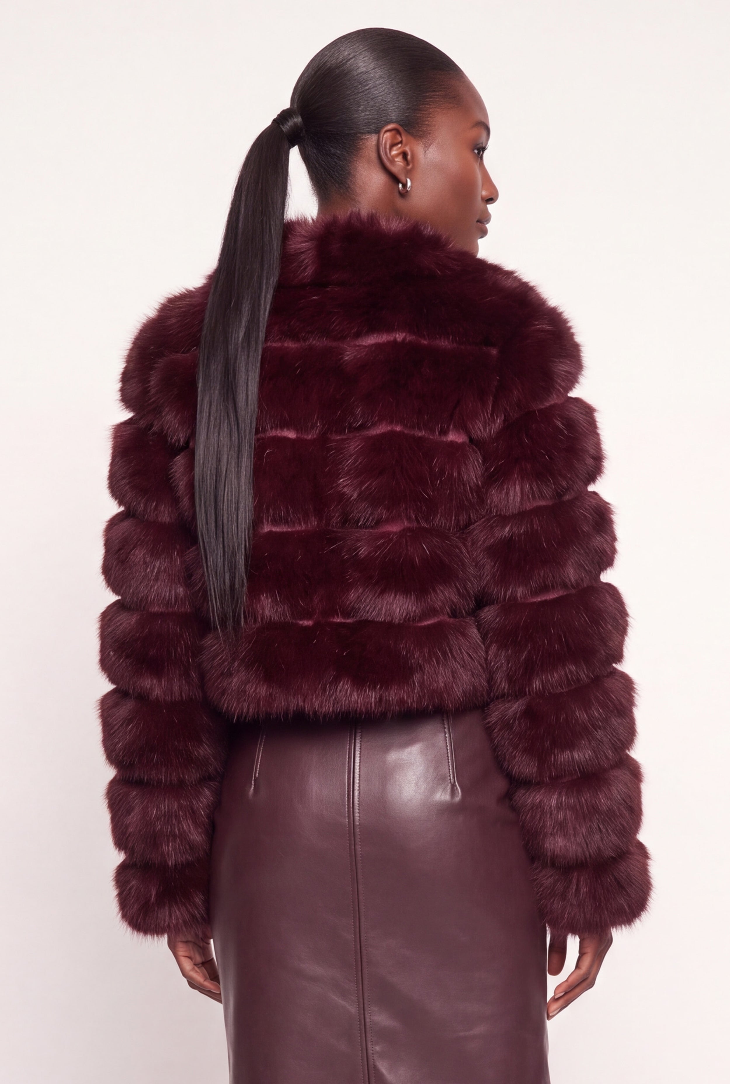 EXAMPLE ファージャケット Faux Leather Detail Faux Fur Zip Front Jacket