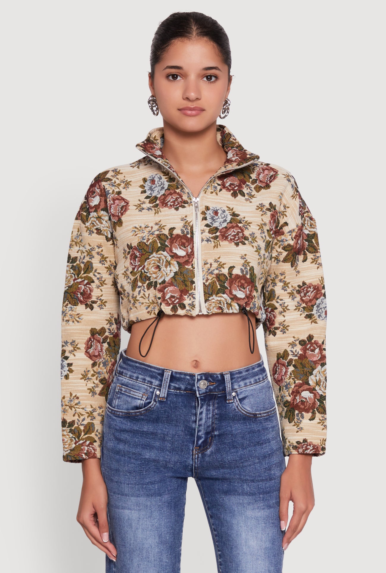 Daisy Patterned Jacquard Cropped Jacket