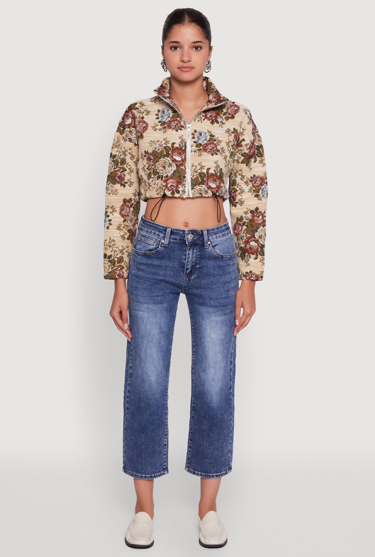 Daisy Patterned Jacquard Cropped Jacket