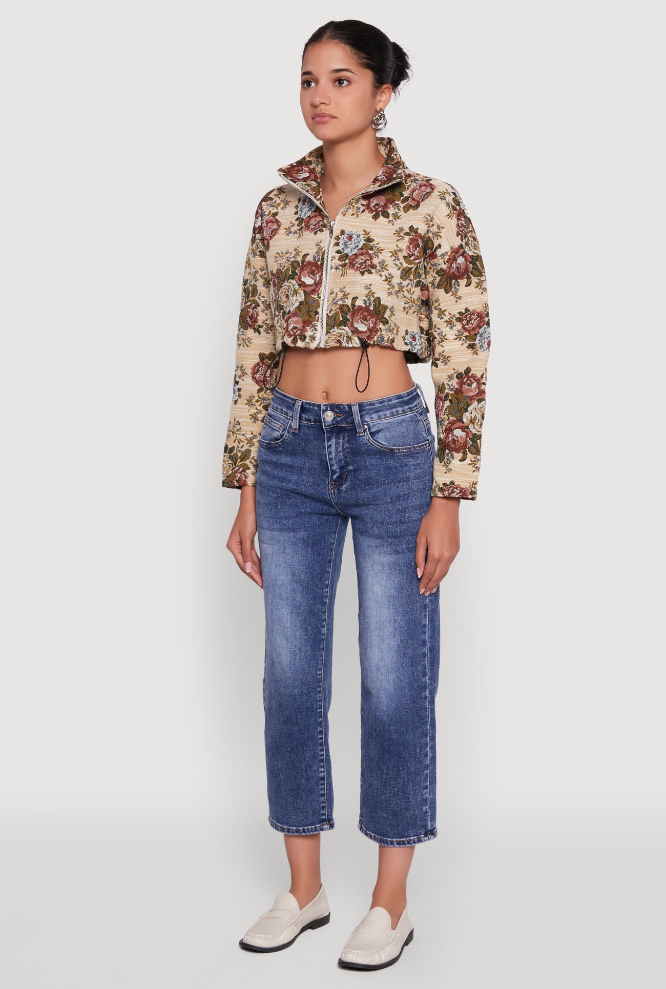 Daisy Patterned Jacquard Cropped Jacket