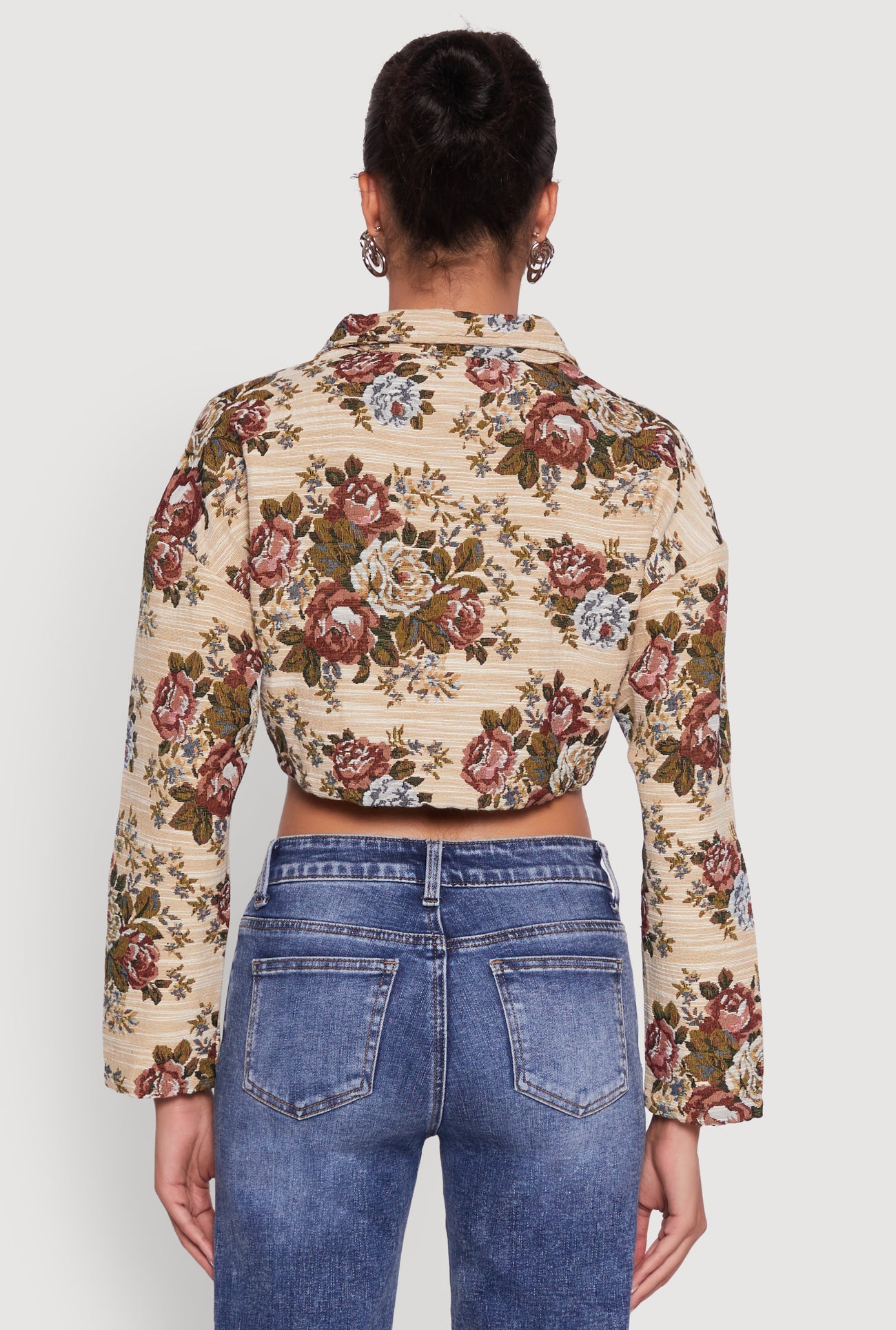 Daisy Patterned Jacquard Cropped Jacket