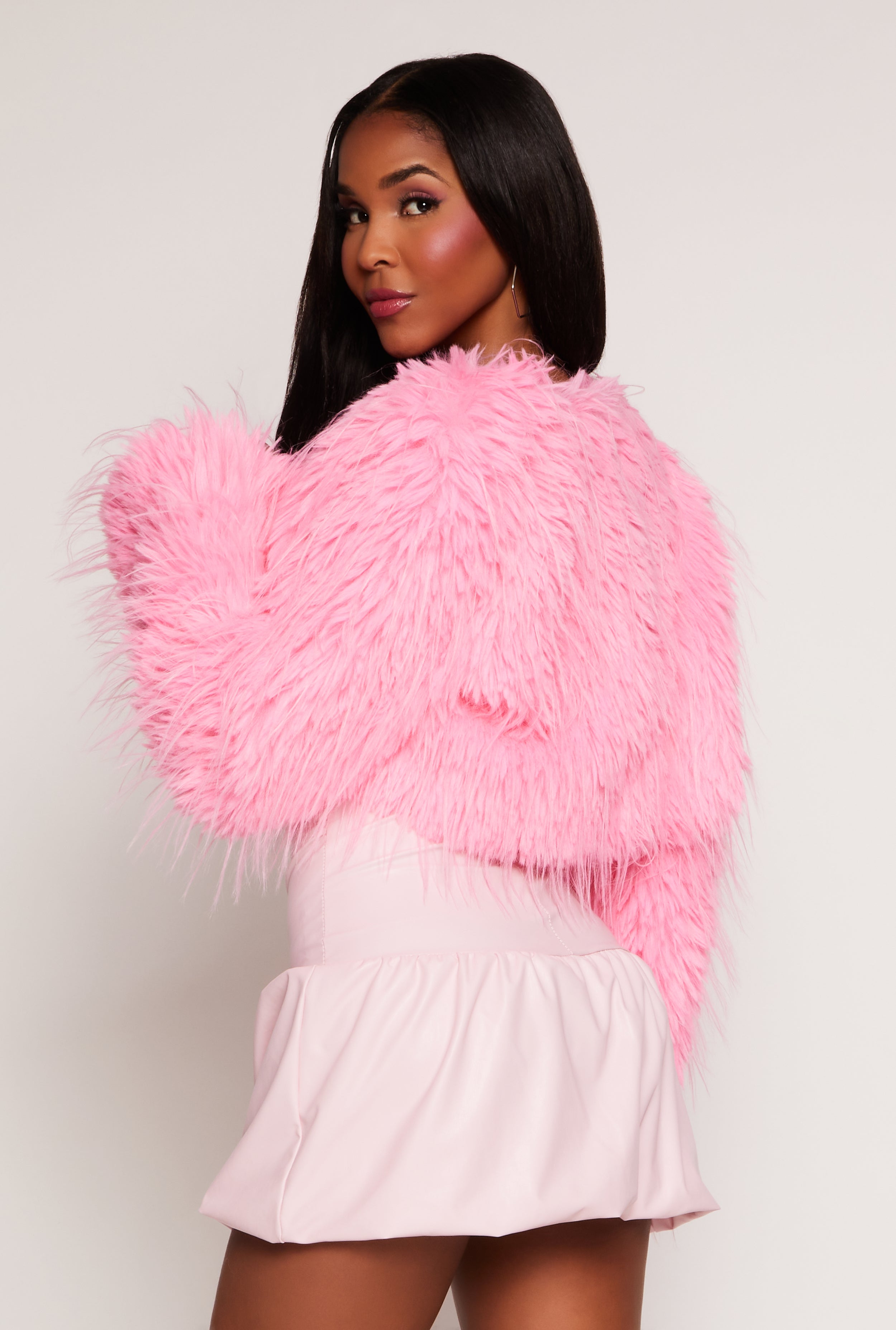 Faux Fur Open Front Cropped Jacket Faux Fur Open Front Cropped Jacket