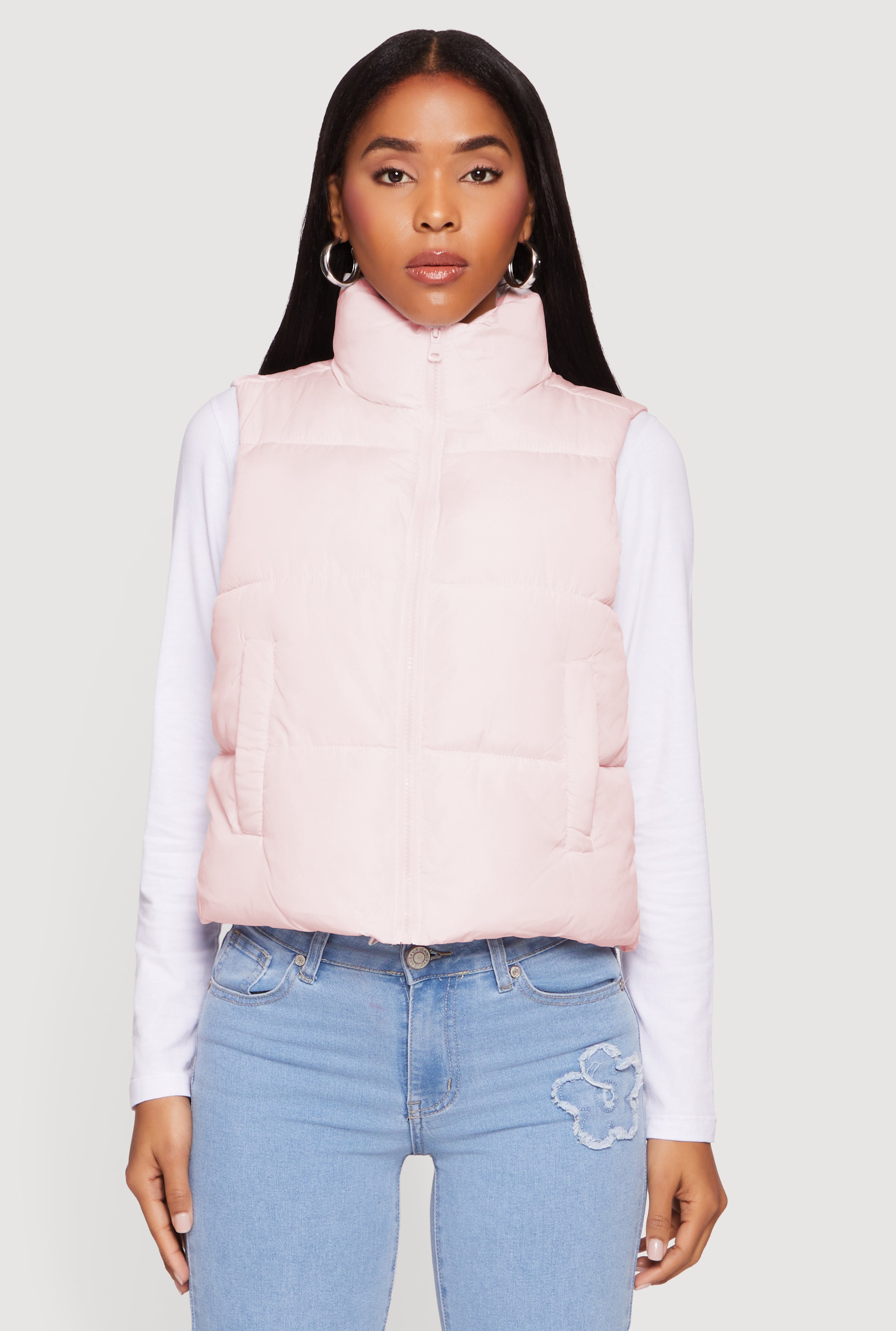 Almost Famous Mock Neck Zip Front Puffer Vest