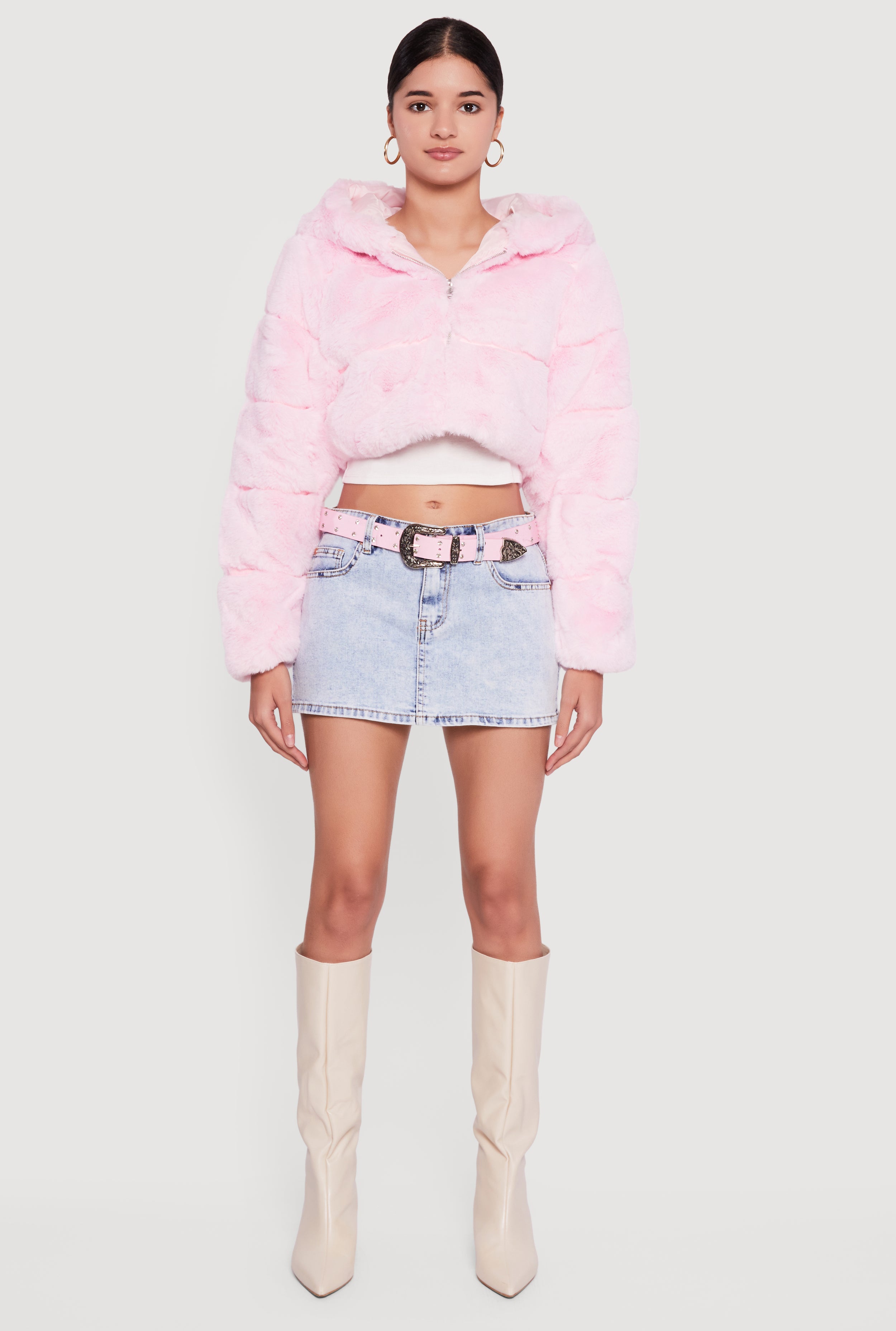 Faux Fur Cropped Hooded Jacket