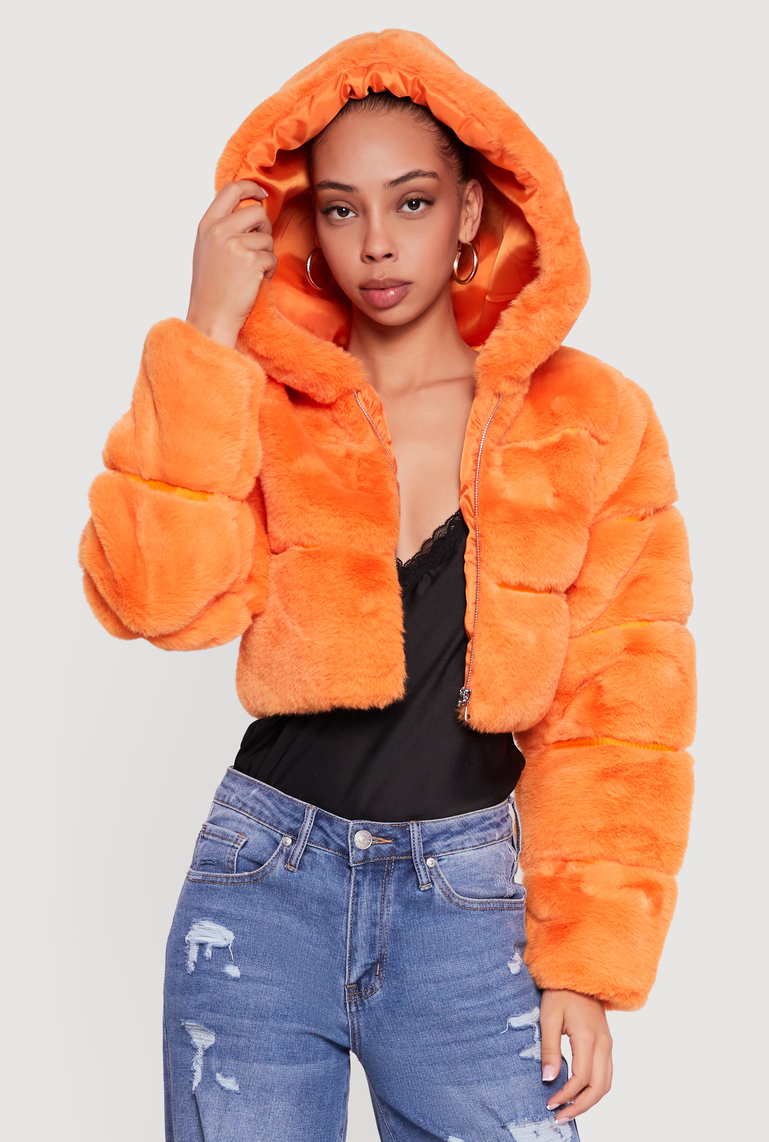 Faux Fur Cropped Hooded Jacket