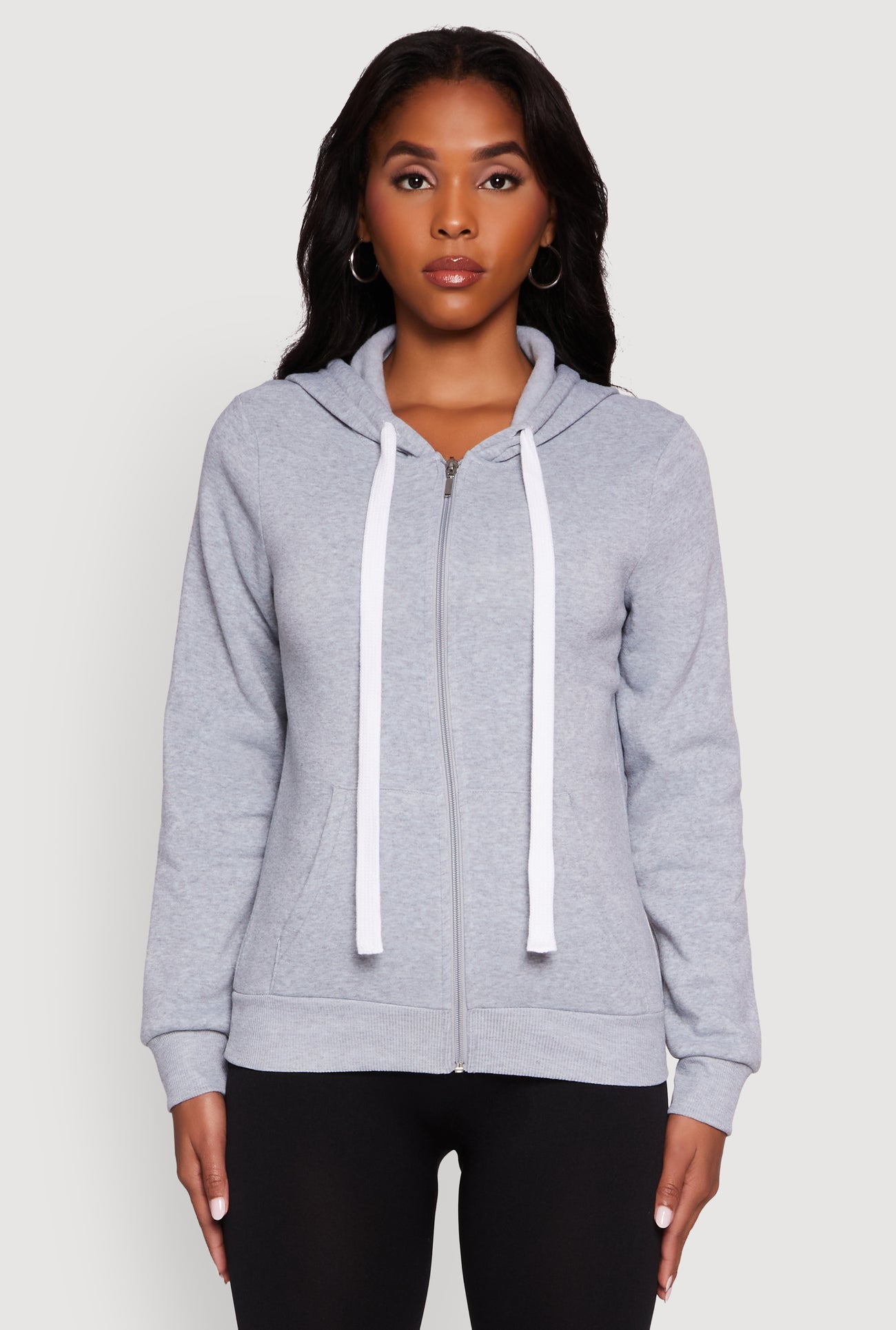 Zip Front Fleece Long Sleeve Hoodie