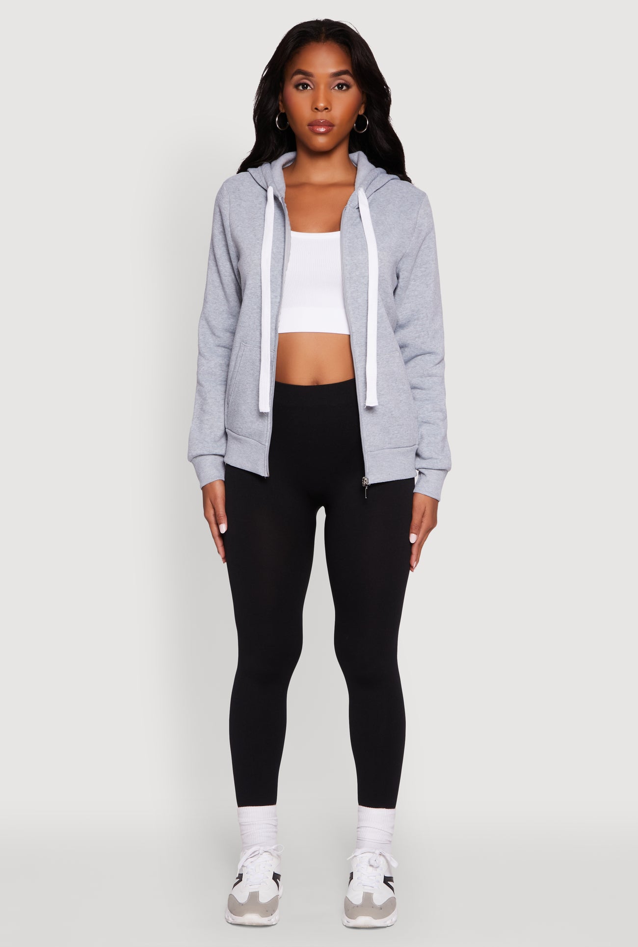 Zip Front Fleece Long Sleeve Hoodie