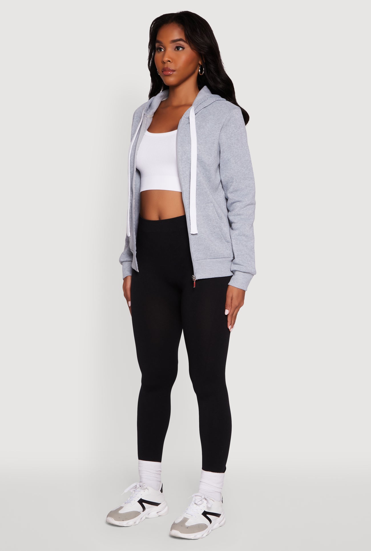 Zip Front Fleece Long Sleeve Hoodie