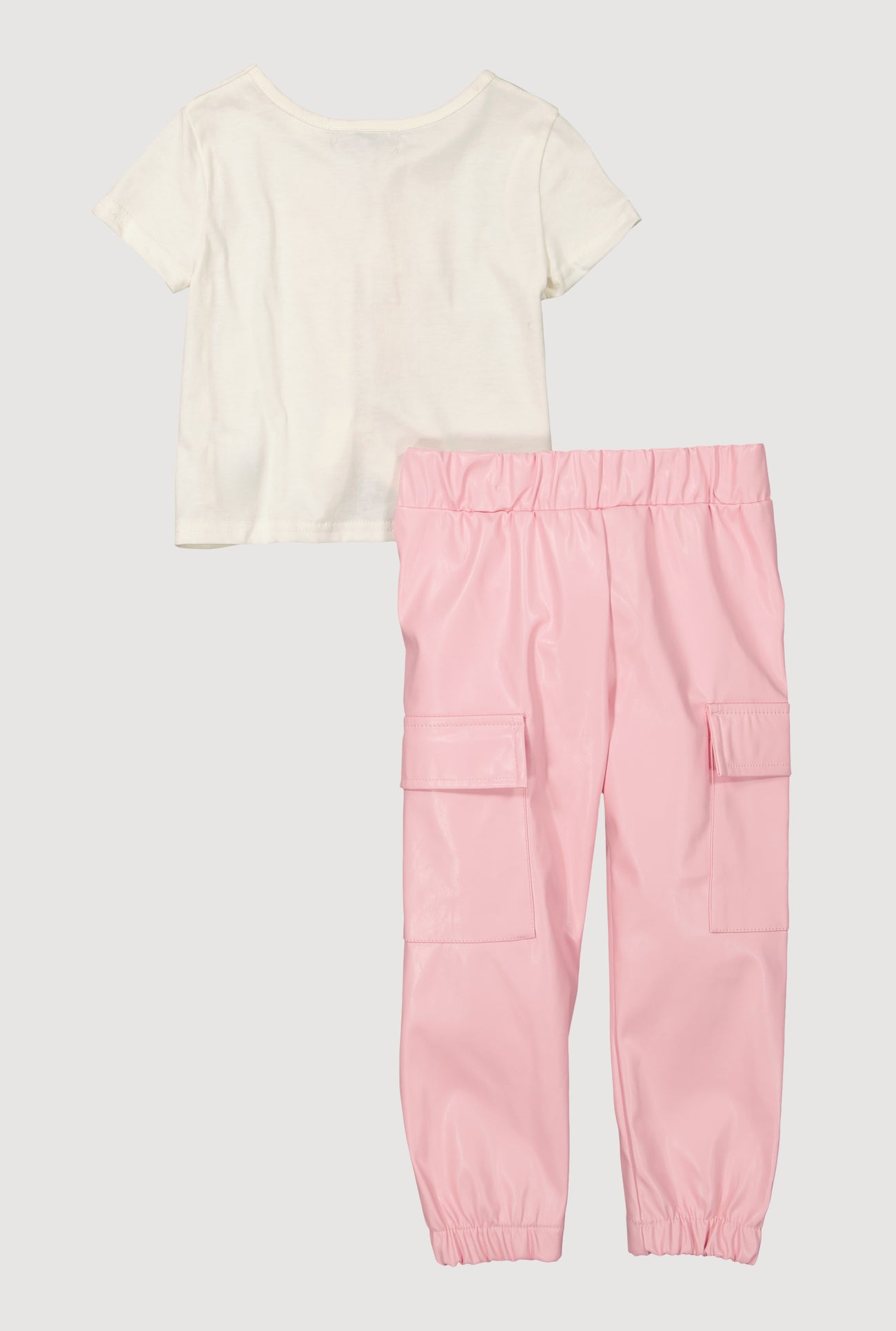 Toddler Girls Daddys Girls Graphic Tee and Faux Leather Cargo Joggers