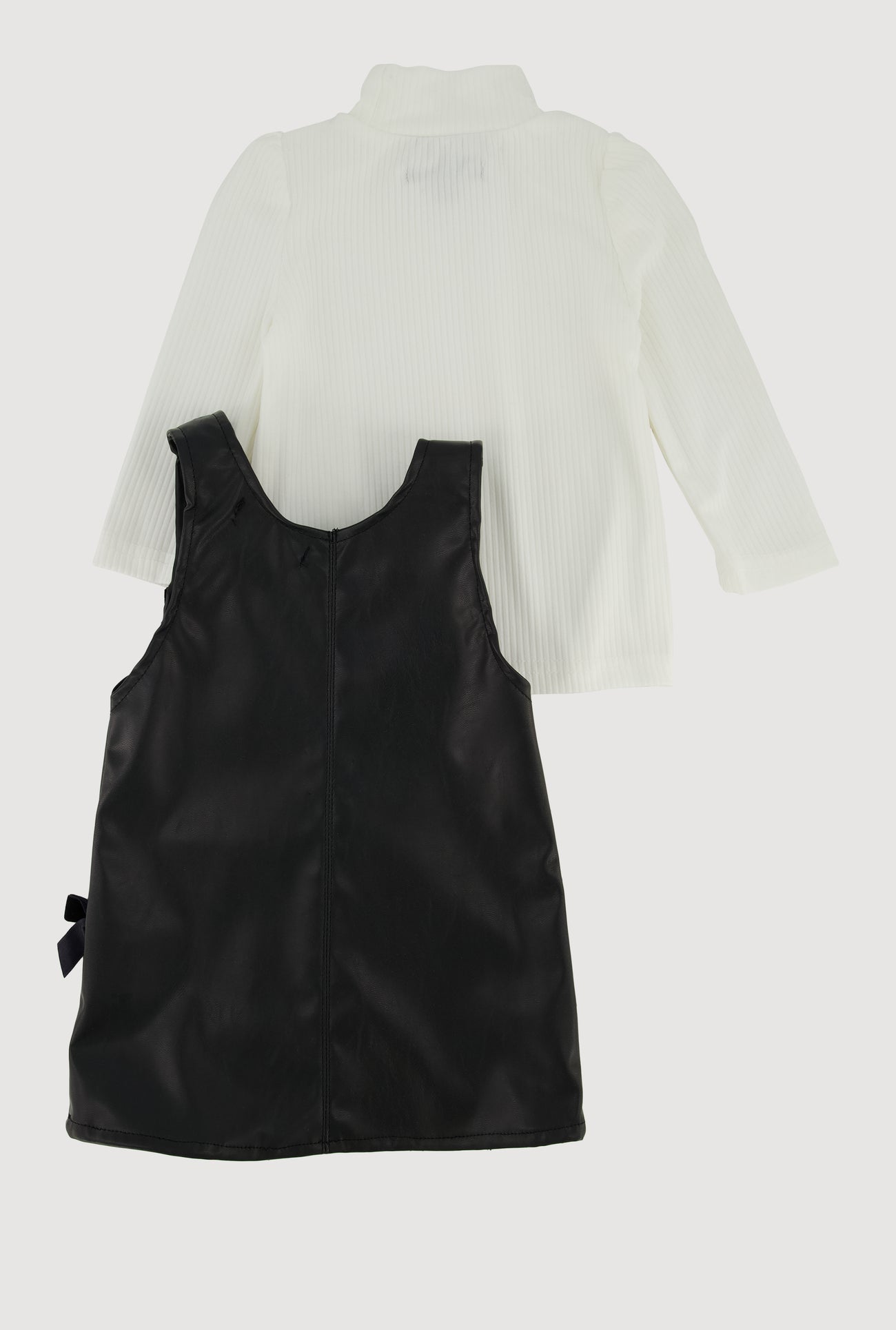 Baby Girls 0-9M Faux Leather Overall Dress with Long Sleeve Top