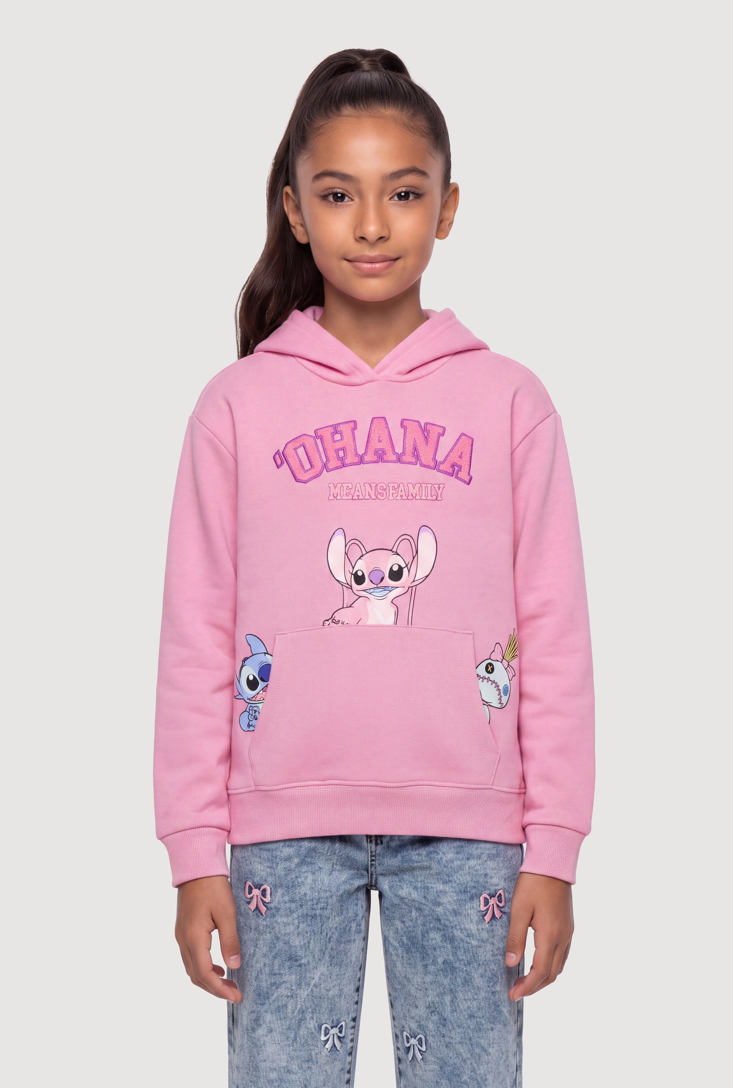 Girls Ohana Means Family Graphic Pullover Hoodie