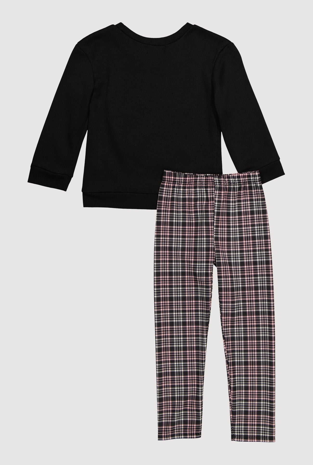 Little Girls Bow Graphic Sweatshirt and Plaid Leggings