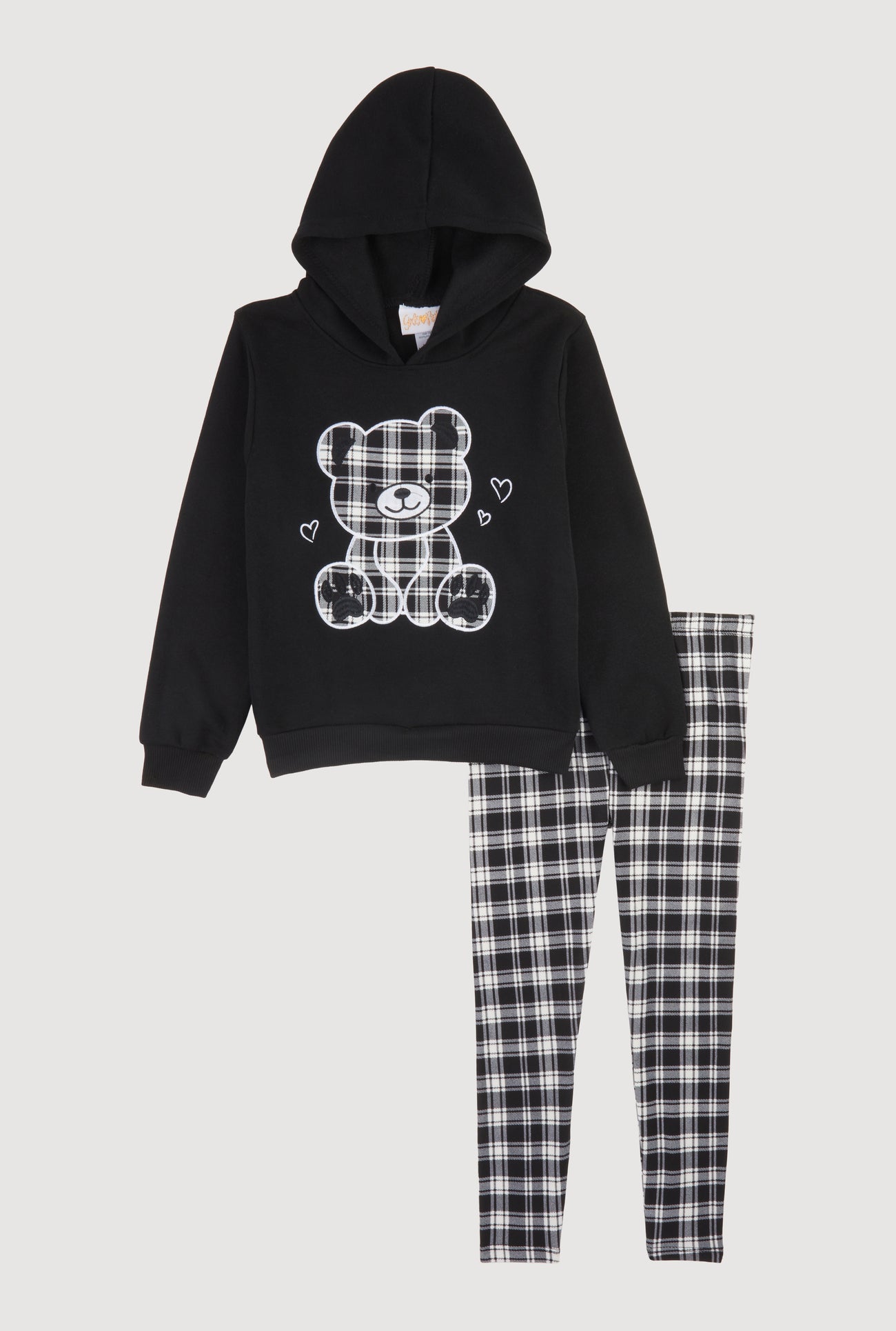 Little Girls Plaid Bear Graphic Hoodie and Leggings