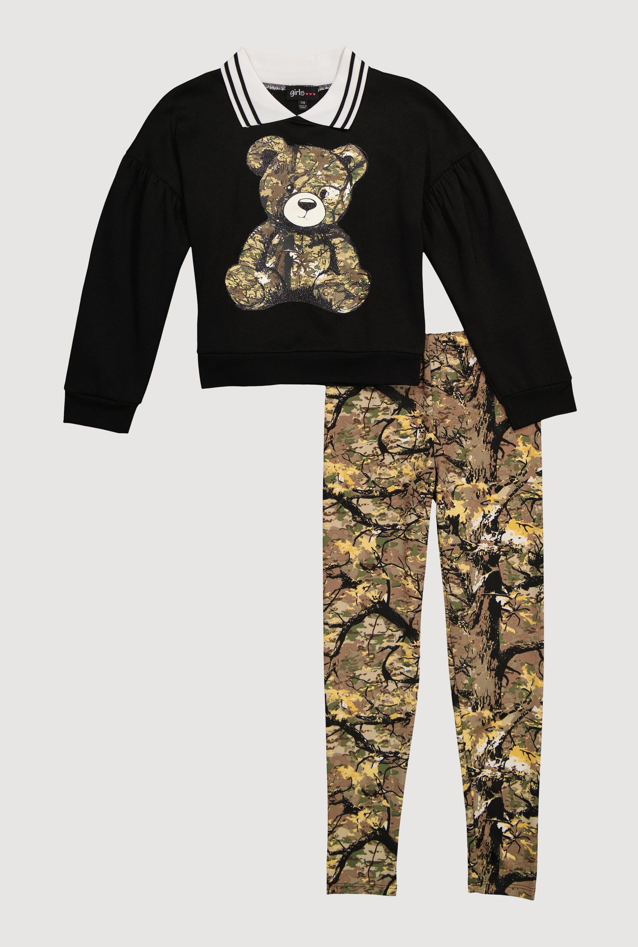 Girls Camouflage Bear Graphic Sweatshirt and Leggings