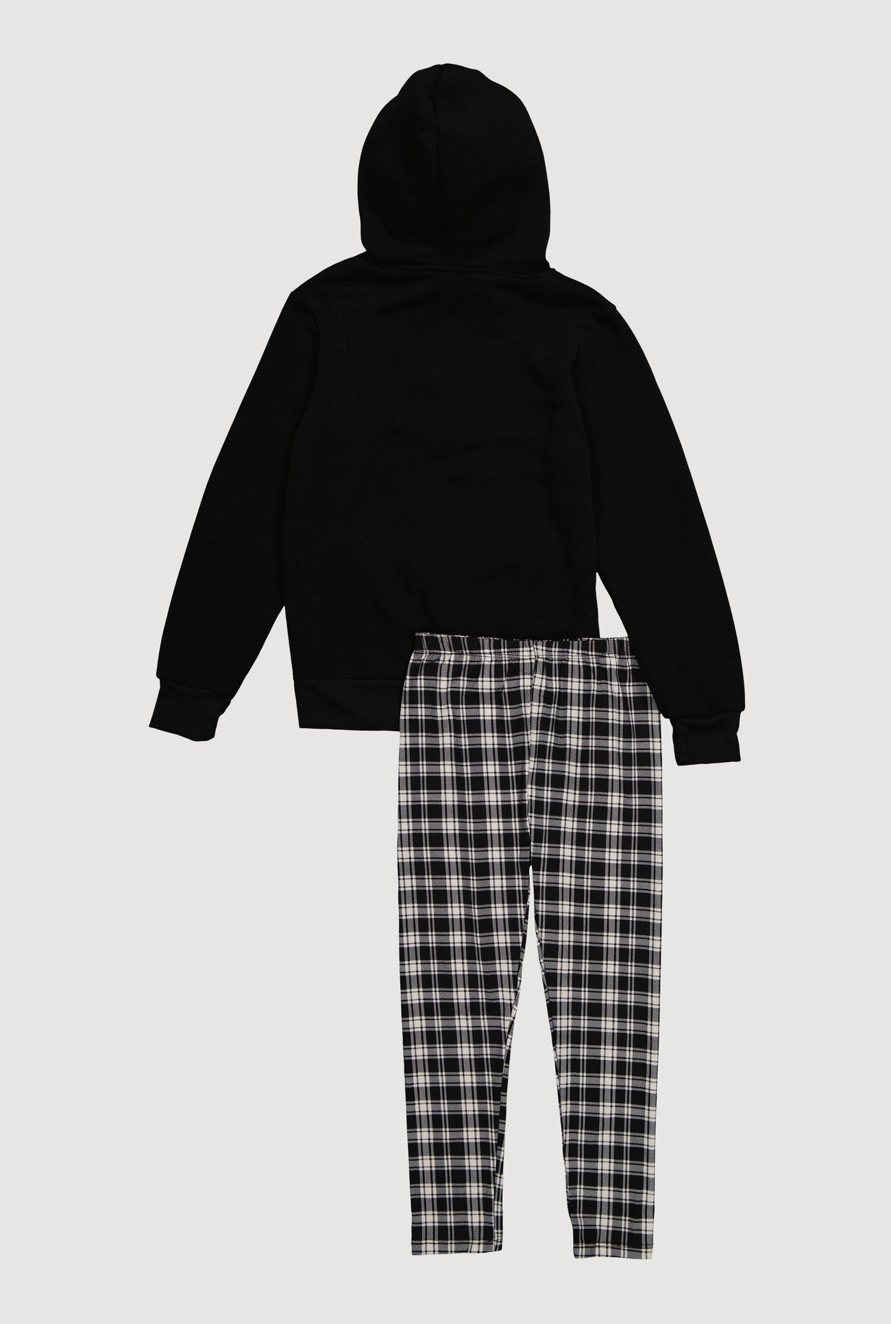 Girls Fleece Bear Graphic Hoodie and Plaid Leggings Set