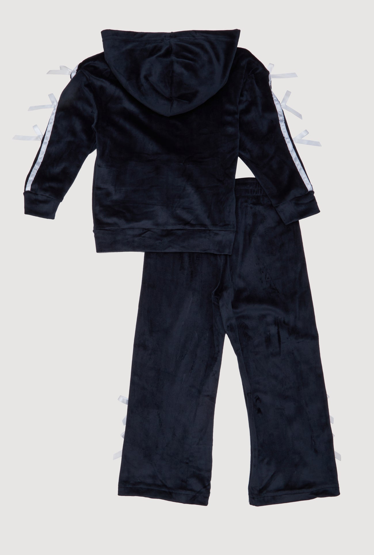 Little Girls Velour Bow Varsity Stripe Hoodie and Sweatpants