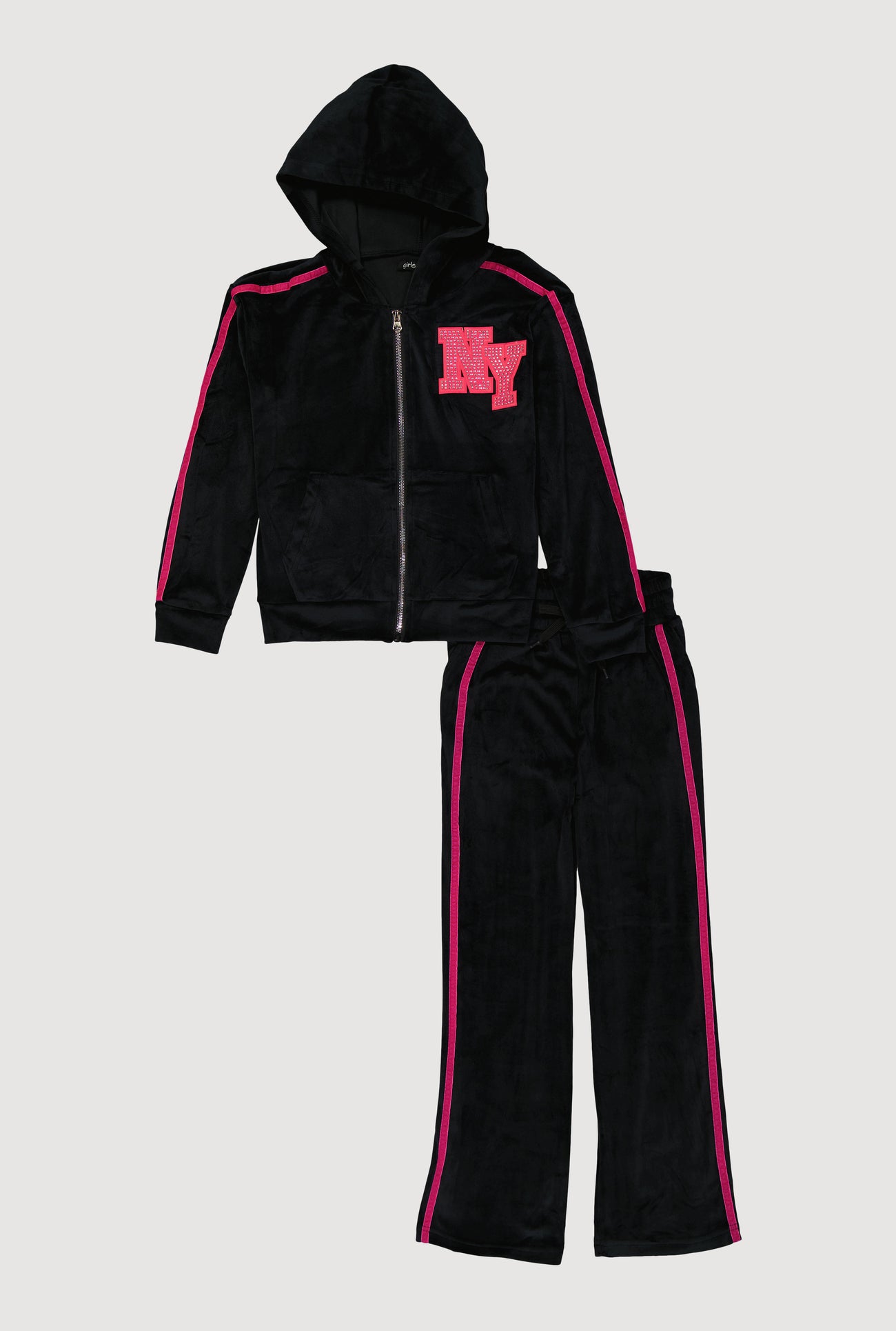 Girls Velour NY Graphic Hoodie and Sweatpants