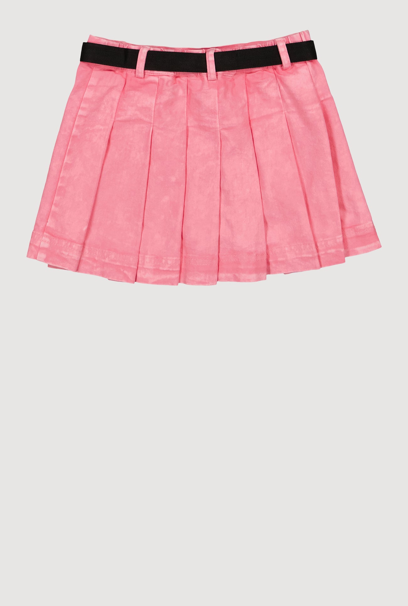 Girls Mid-Rise Acid Wash Denim Pleated Skirt with Belt