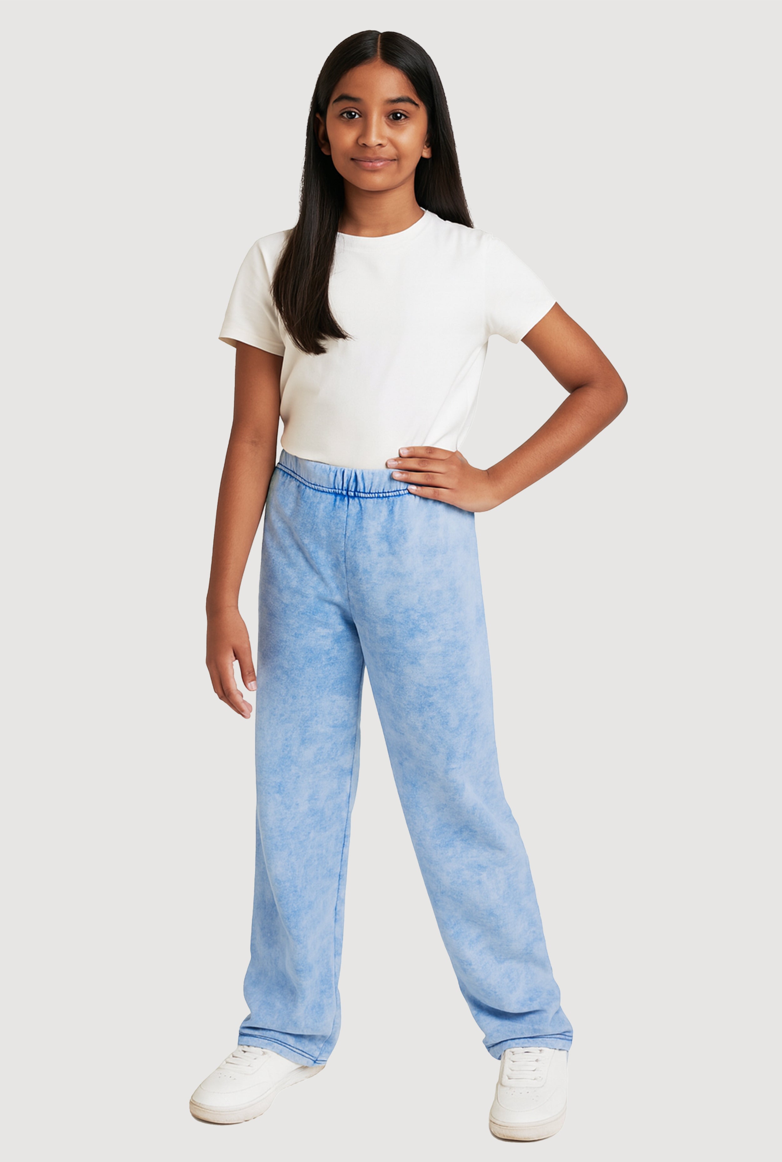 Girls French Terry Acid Wash Wide Leg Sweatpants