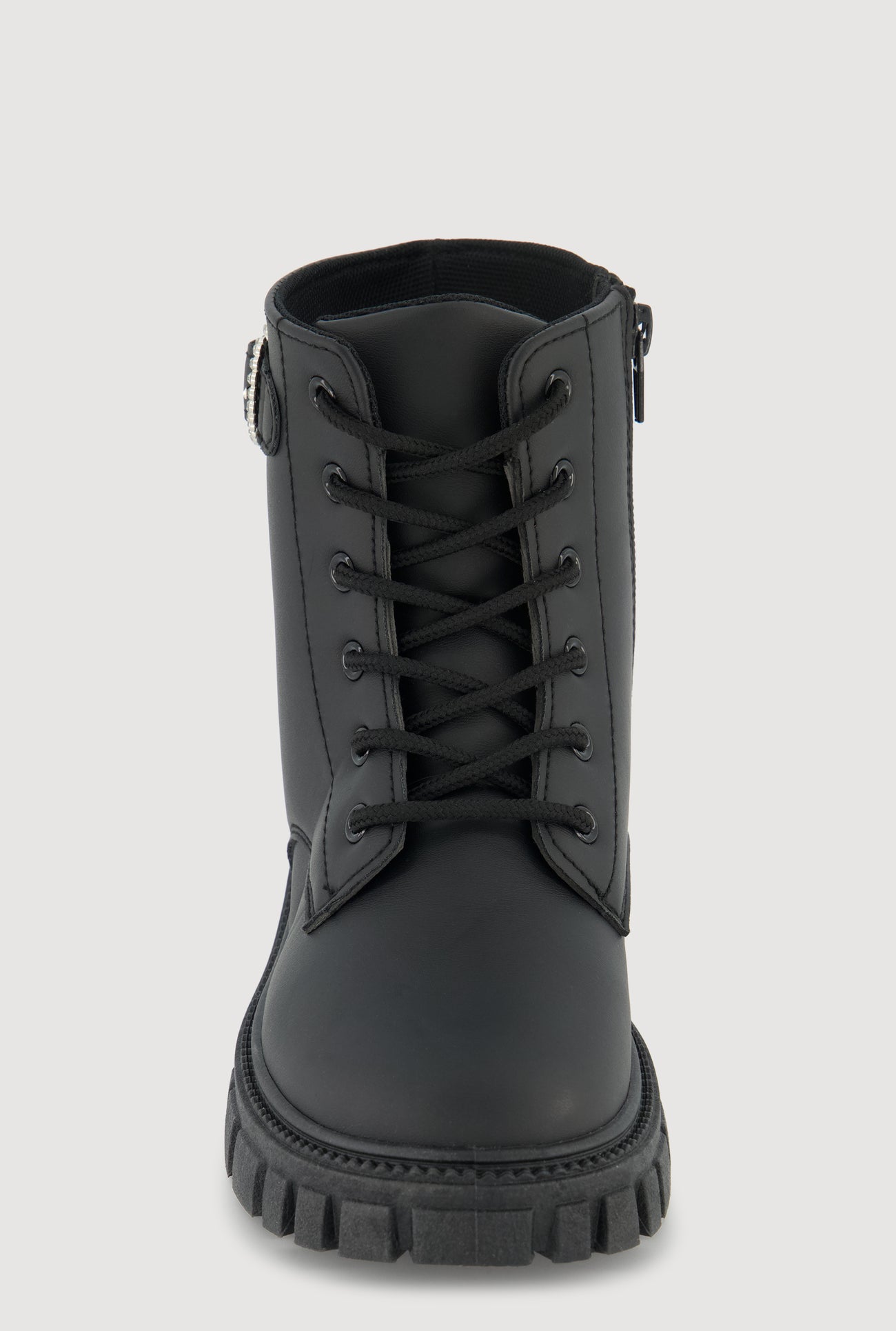Girls Rhinestone Heart Buckle Detail Combat Boots