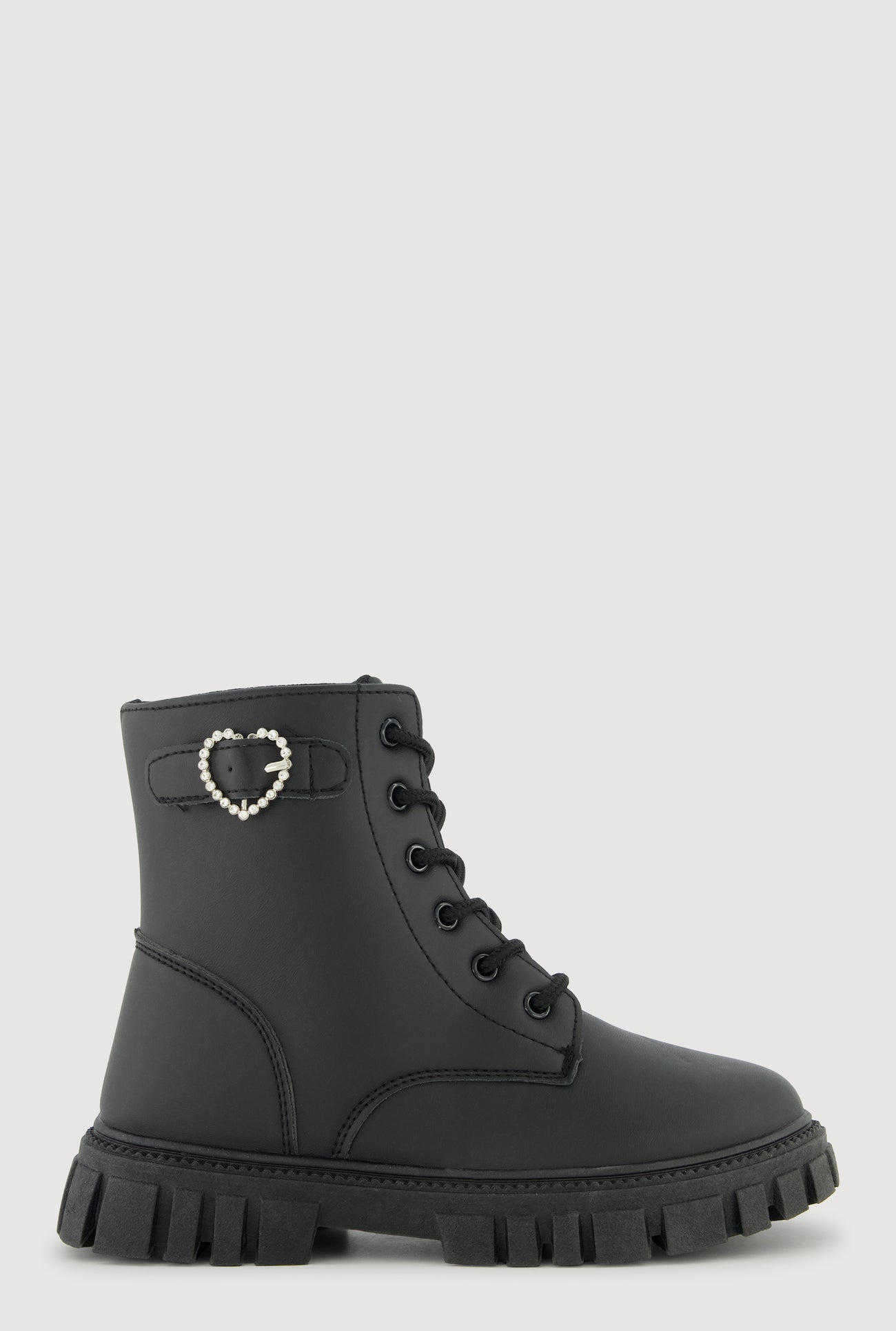 Girls Rhinestone Heart Buckle Detail Combat Boots