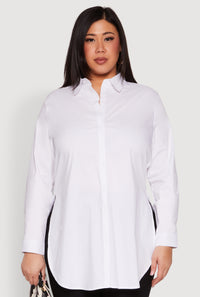 Plus Size Poplin Side Slit Tunic Shirt