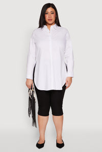 Plus Size Poplin Side Slit Tunic Shirt