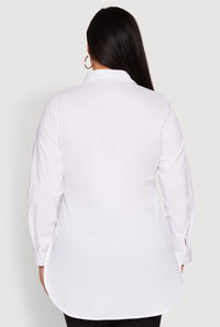 Plus Size Poplin Side Slit Tunic Shirt