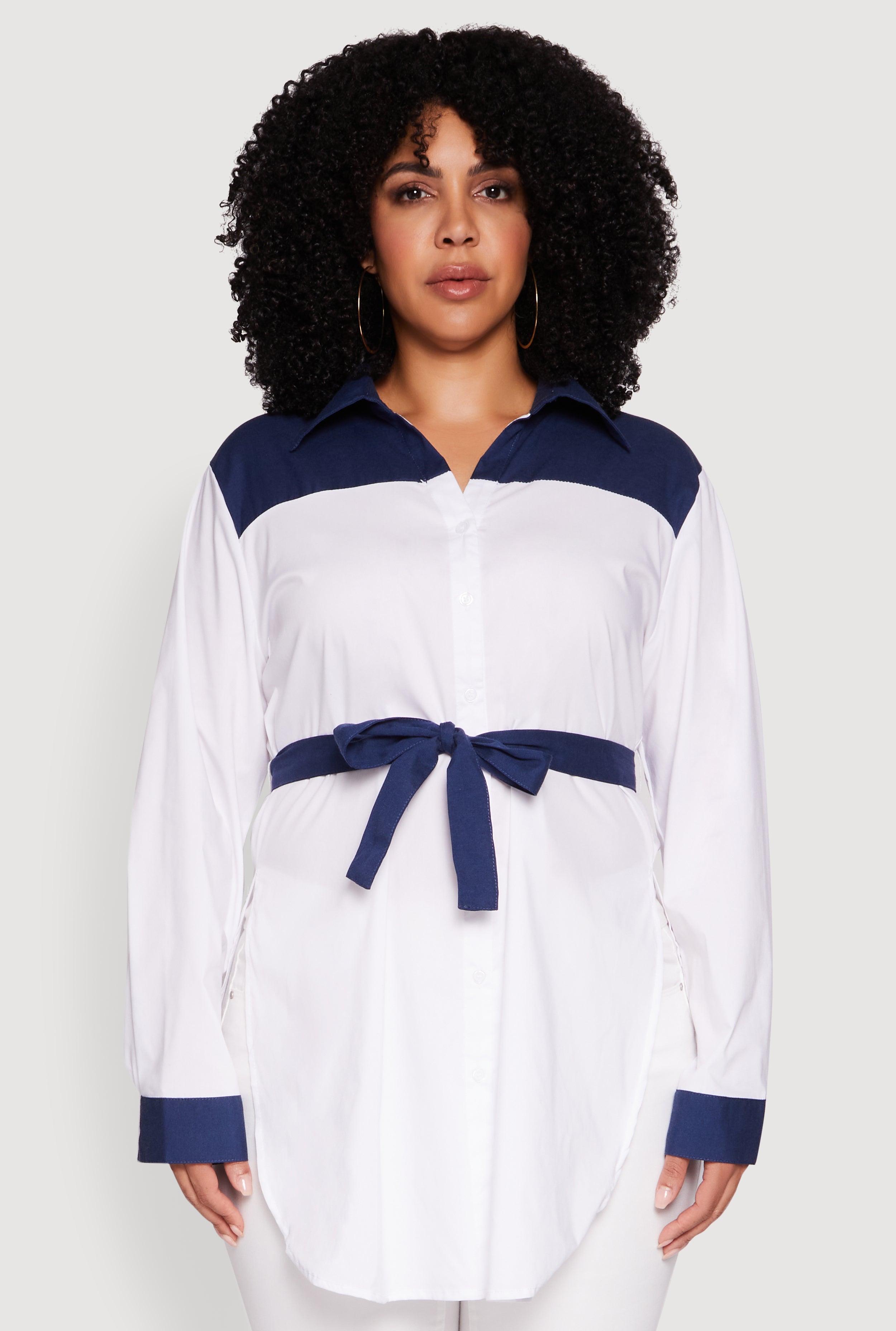 【COLOR iN ID】Fruit Pleated Tee Plus Size Color Blocked Tie Waist Belted Tunic Shirt