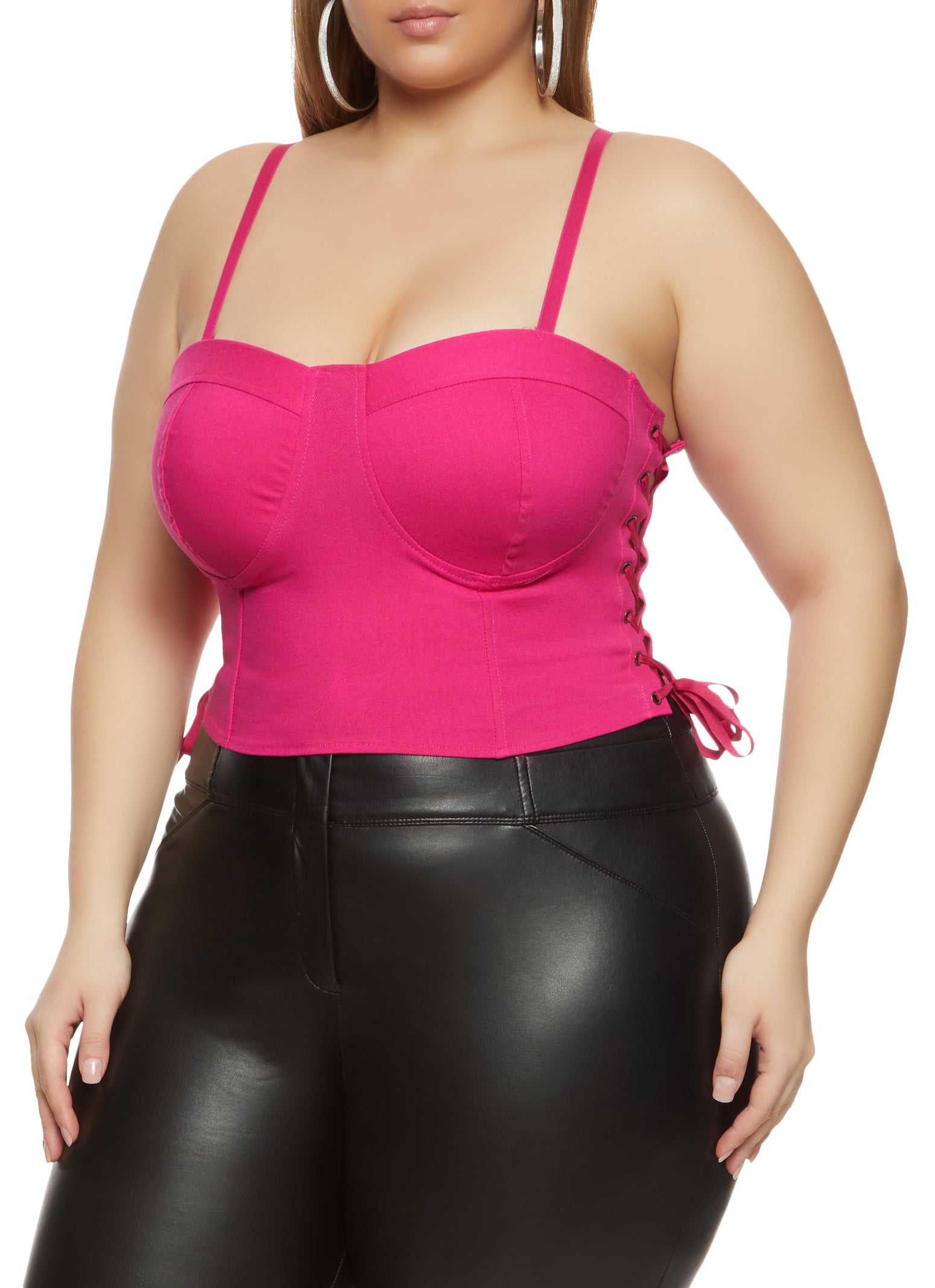 Plus Size Side Lace Up Bustier Top - Pink