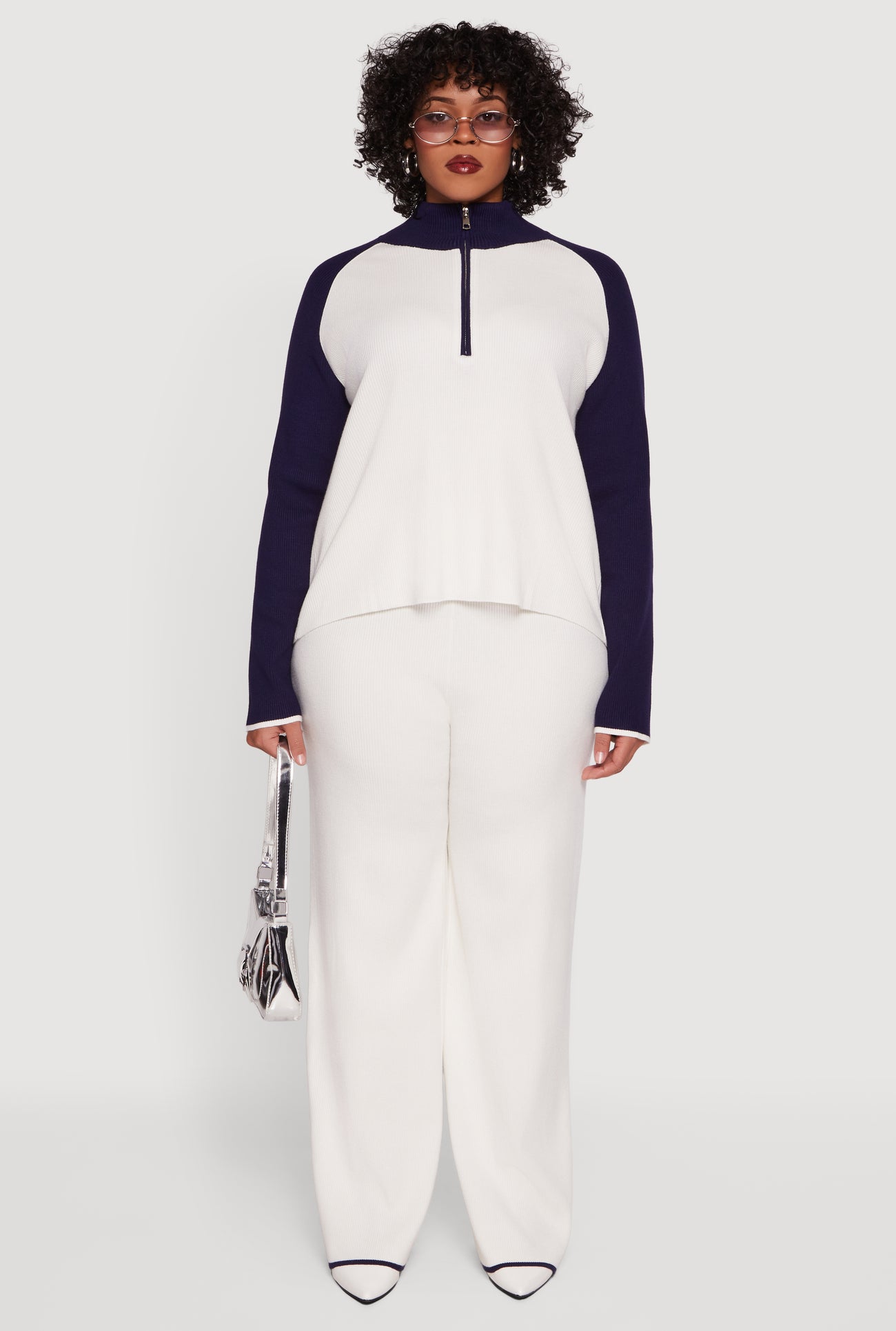 Plus Size Rib Knit Pull On High Waisted Wide Leg Pants