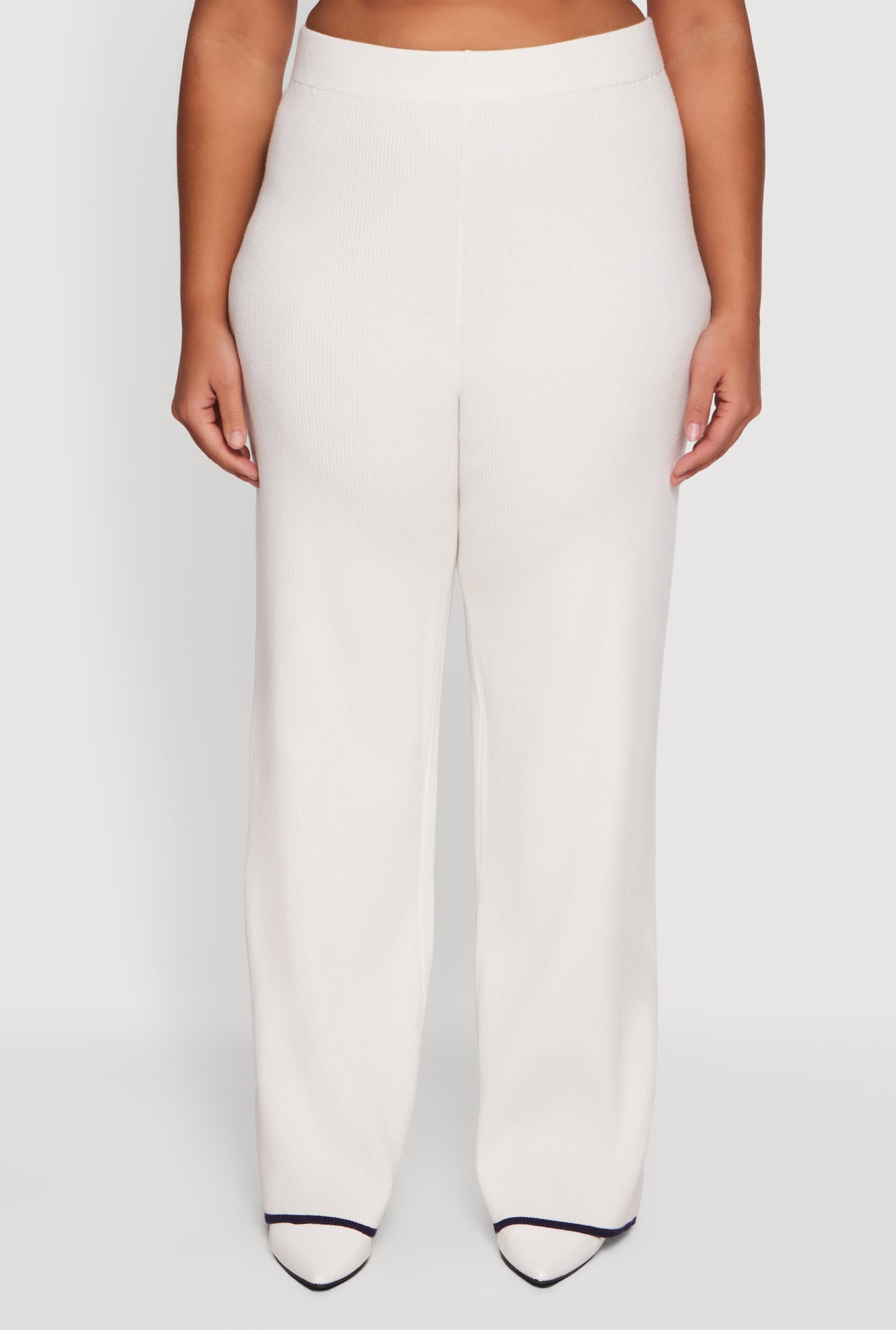 Plus Size Rib Knit Pull On High Waisted Wide Leg Pants